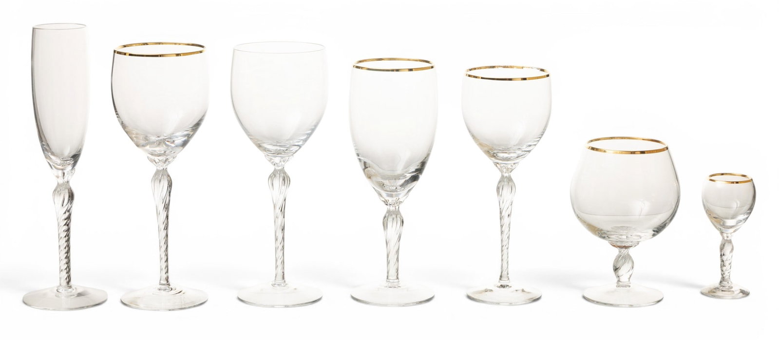Lenox Crystal Stemware, Gold Band: 24 Wines, 24 Champagnes, 12 Aperitifs, 12 Goblets "Monroe" (1 of 7)