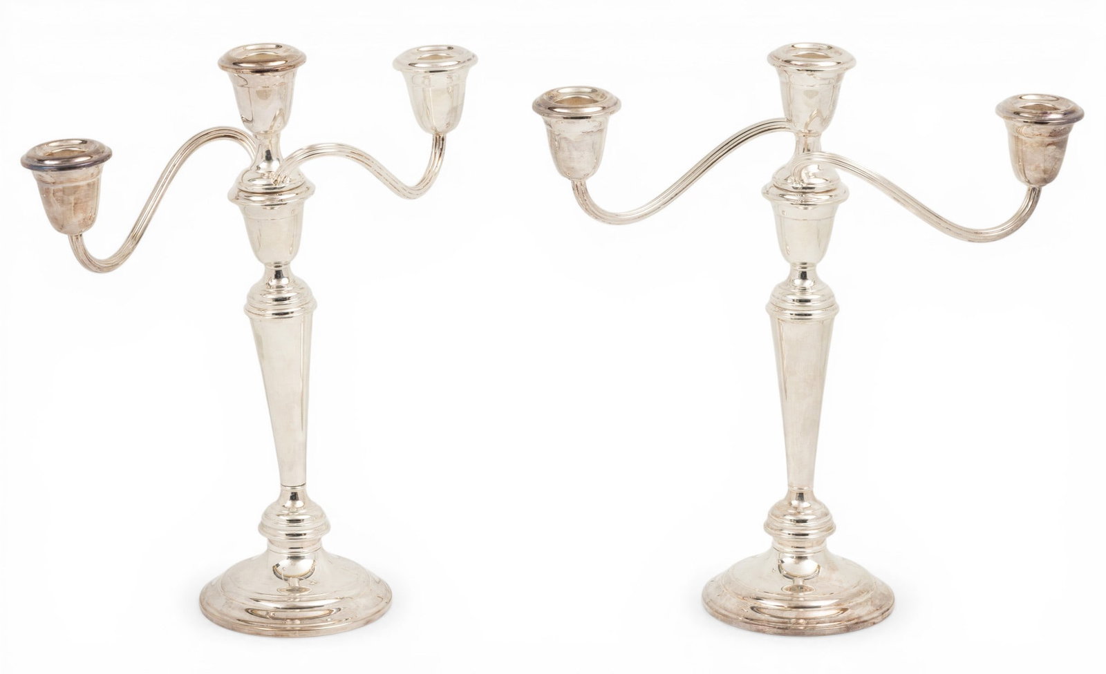 Gorham (American, B. 1880) Three-Light Electroplated Candelabras H 12" L 11" 1 PAIR (1 of 5)