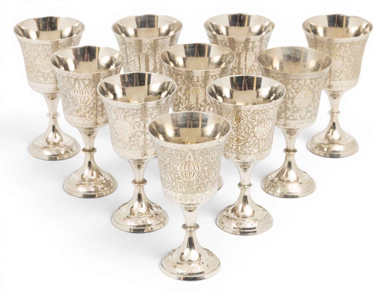 World Gift Z.Y. (India) Silverplate Goblets, Ca. 1960s, H 6" Dia. 3.25" 10 PCS (1 of 4)