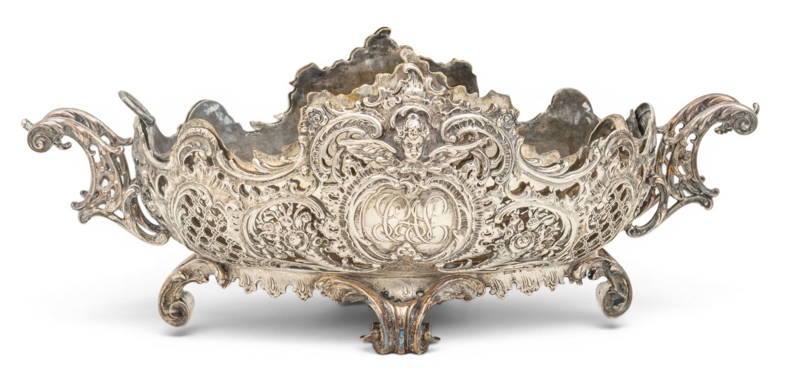 Fancy Silver Plate Flower Centerpiece 1910, H 7" W 8" L 18" (1 of 7)