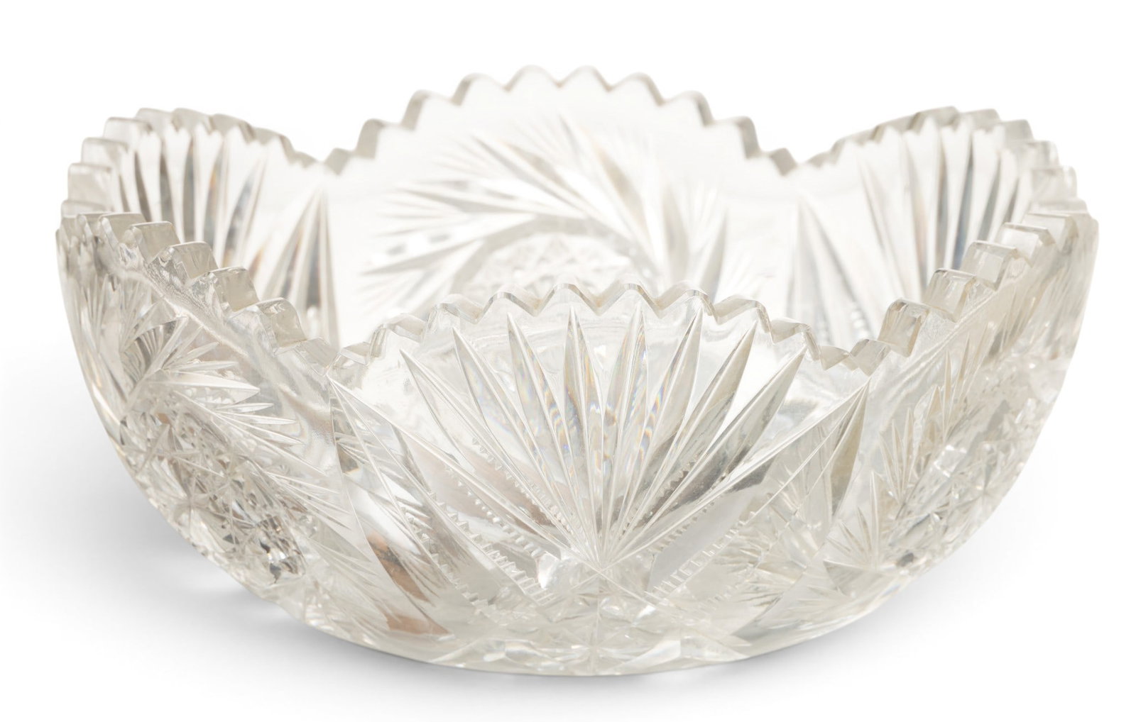 Antique Cut Glass Fruit Bowl, Pinwheel Fan and Star Cut Base, Ca. Circa 1900, Dia. 8": Antique Cut Glass Fruit Bowl, Pinwheel Fan and Star Cut Base, Ca. Circa 1900, Dia. 8" Good vintage condition. Deep hand cut design. jw Provenance: Property from the Collection of Marianne Endicott,