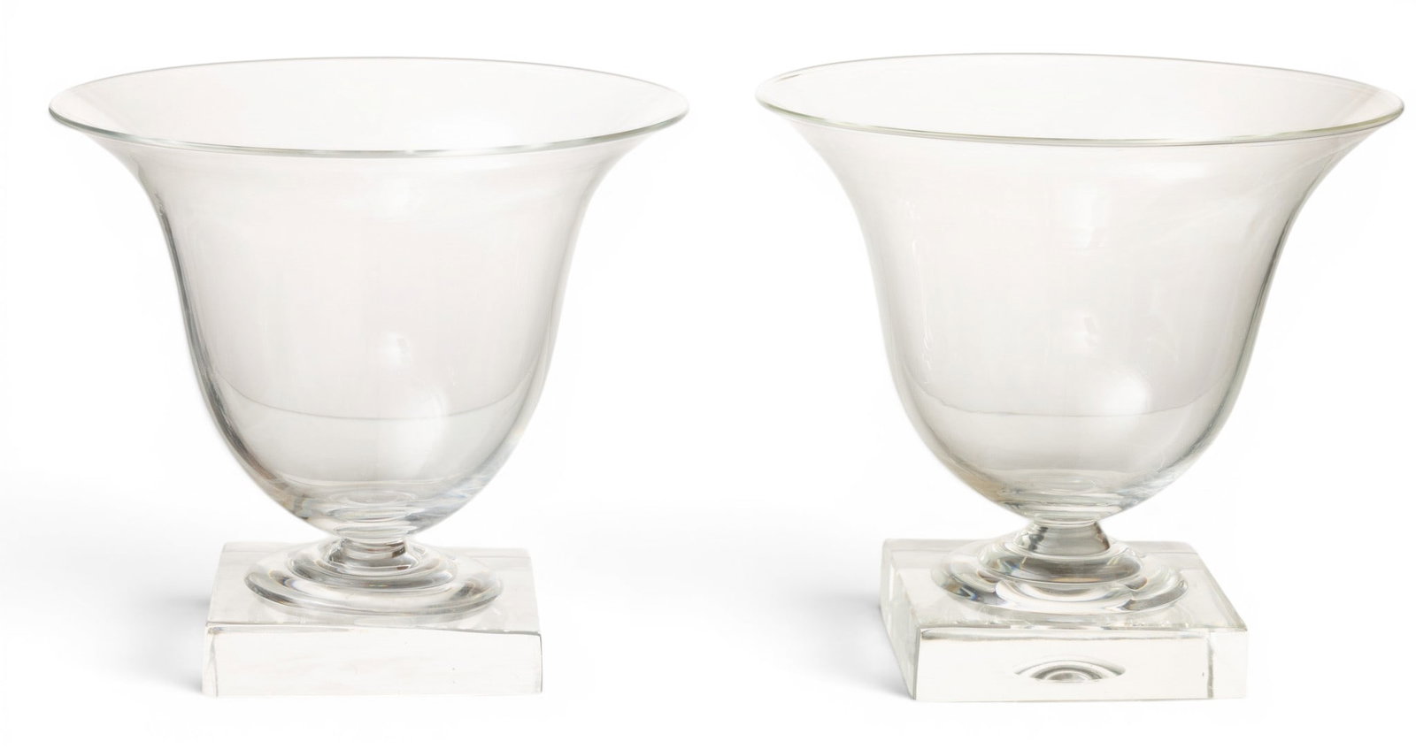 Steuben Glass Works (American) Clear Art Glass Vases, Ca. 1930, H 8.75" Dia. 9.75" 2 PCS (1 of 3)