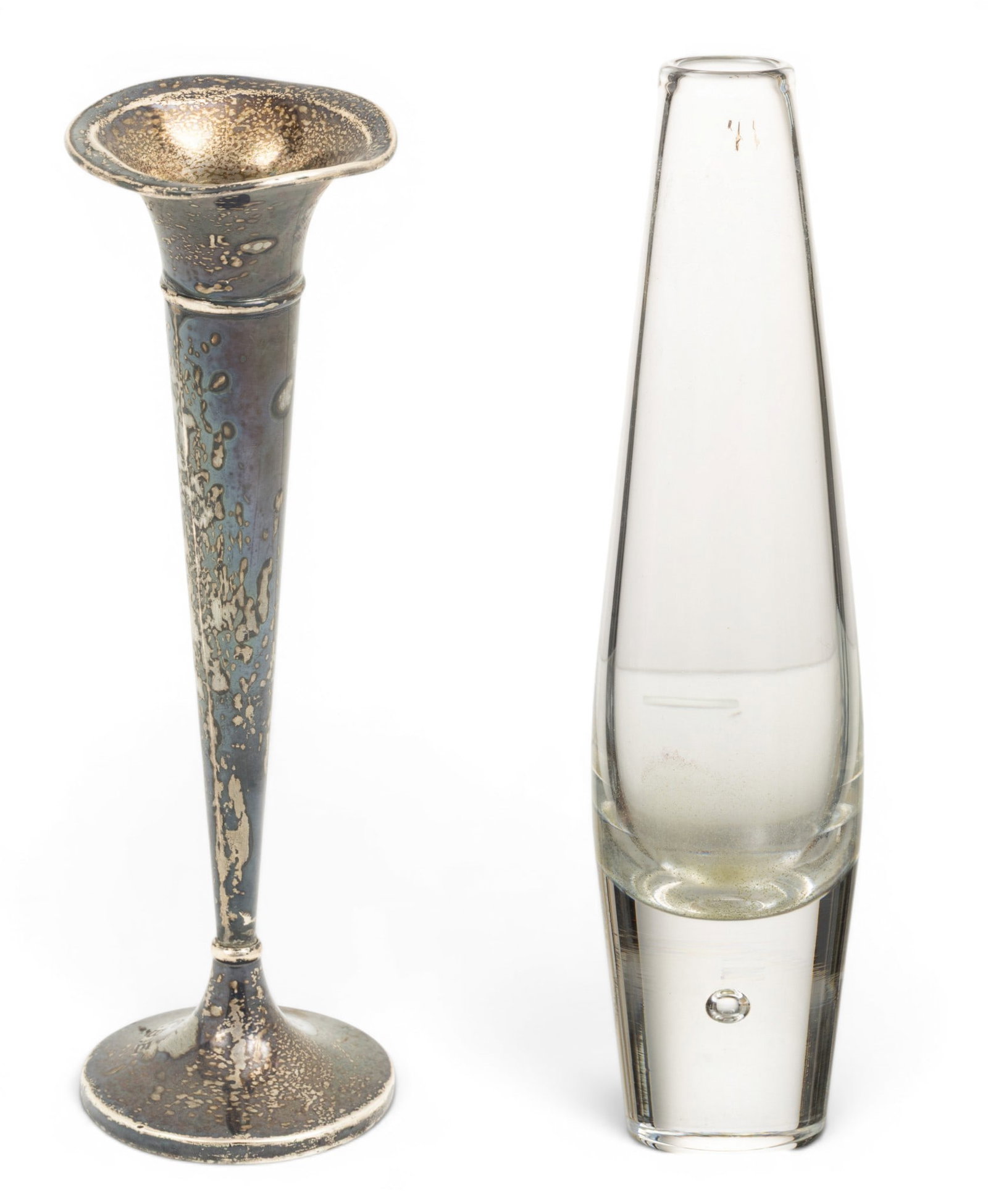 Steuben Glass Works (American) Bud Vase with Teardrop + Sterling Bud Vase 6.5" H 8" (1 of 7)