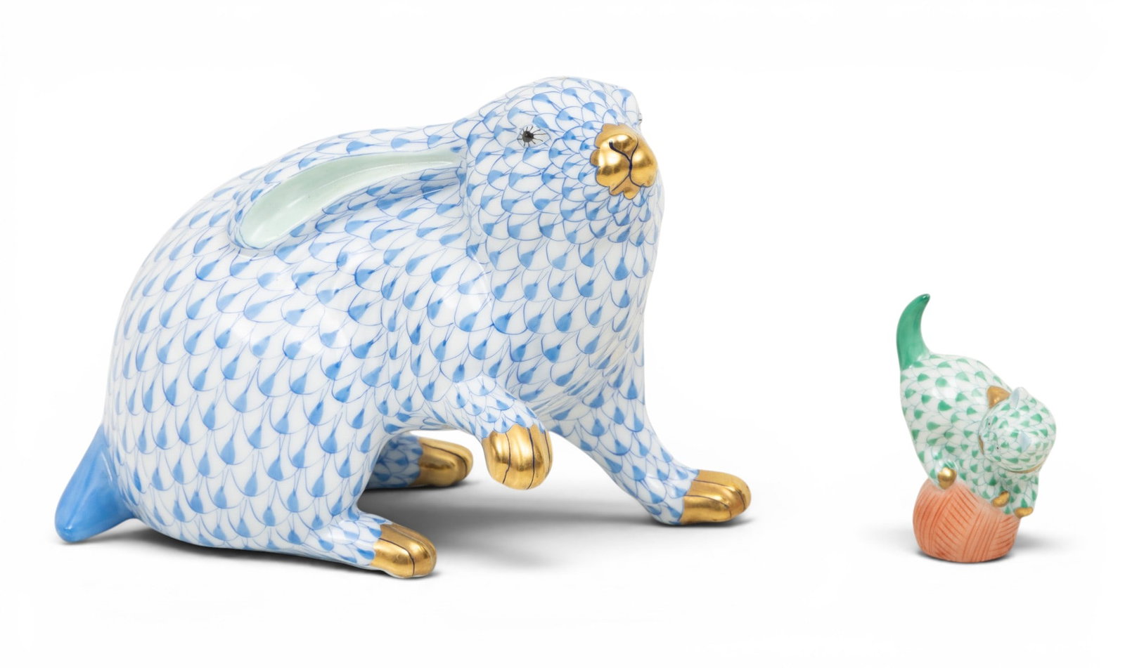 Herend (Hungary) Fishnet Porcelain Rabbit and Cat 2 PCS (1 of 7)
