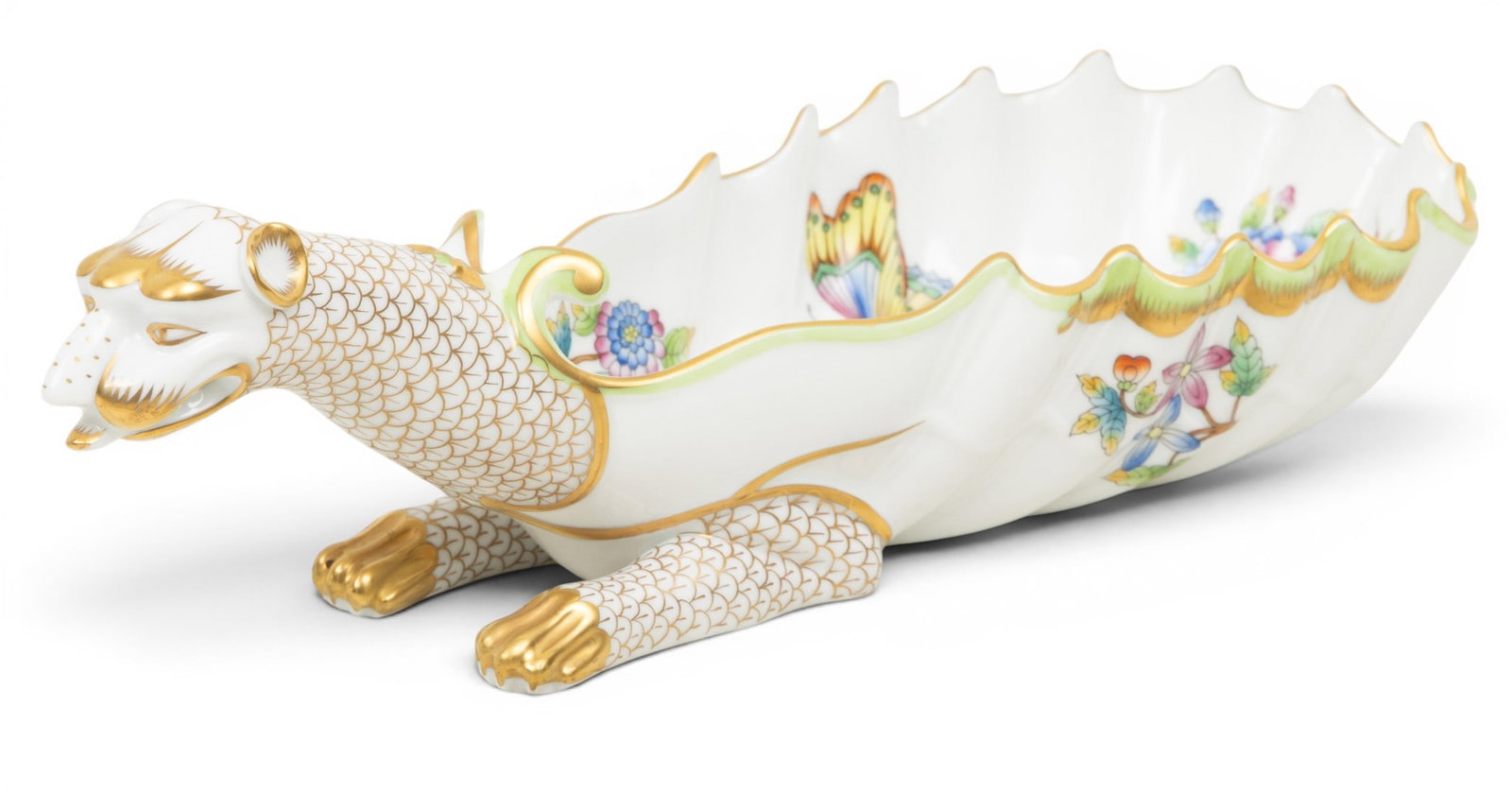 Herend (Hungary) Porcelain Dragon Dish 'Queen Victoria', H 3.25" W 3.75" Depth 11.25" (1 of 6)