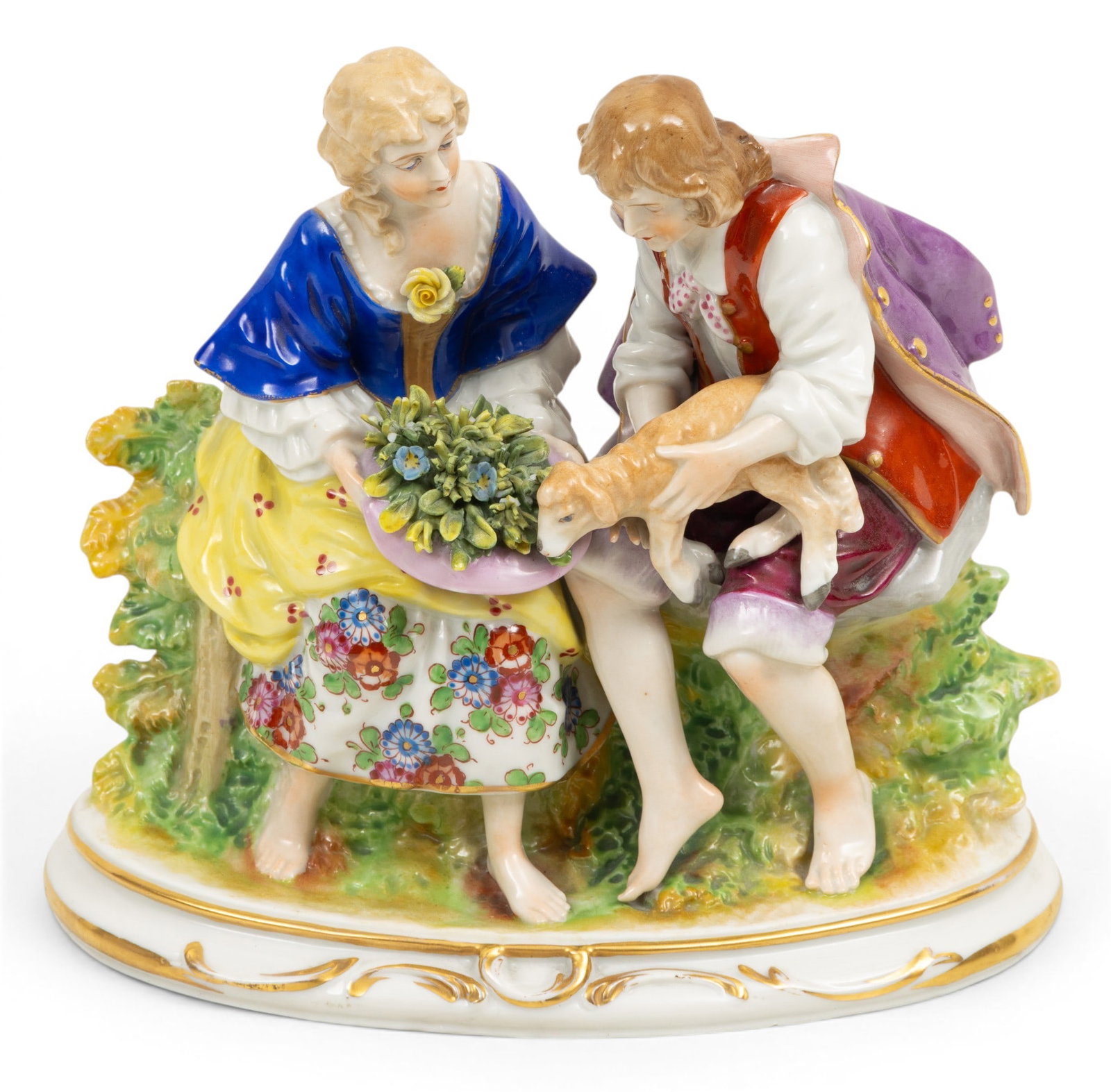 German Dresden Porcelain Figure Group 1930, H 6" W 7" (1 of 5)