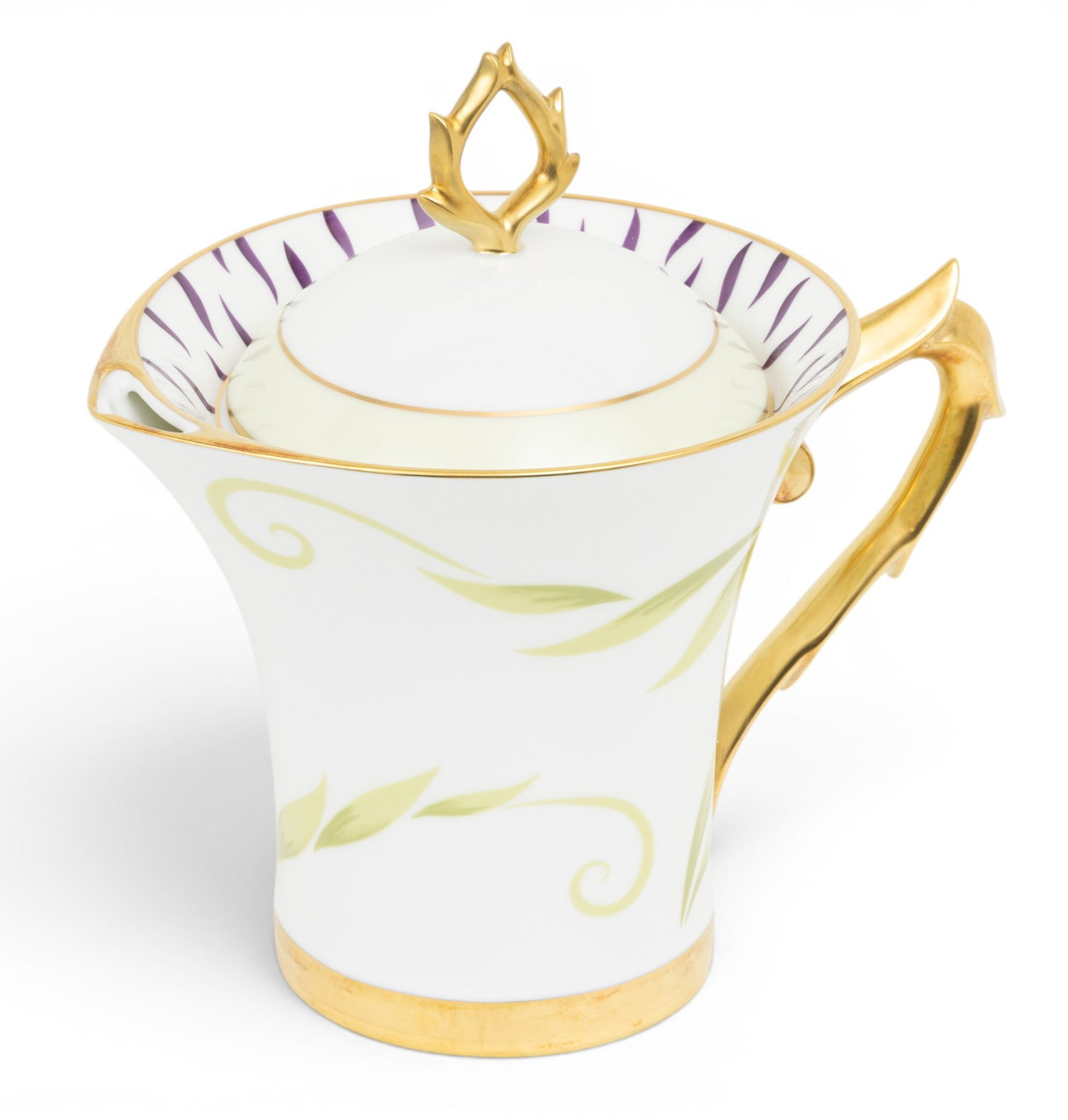Bernardaud (French) Porcelain Coffee Pot & Lid 'Frivole', H 9" Depth 8.5" Dia. 6" (1 of 7)