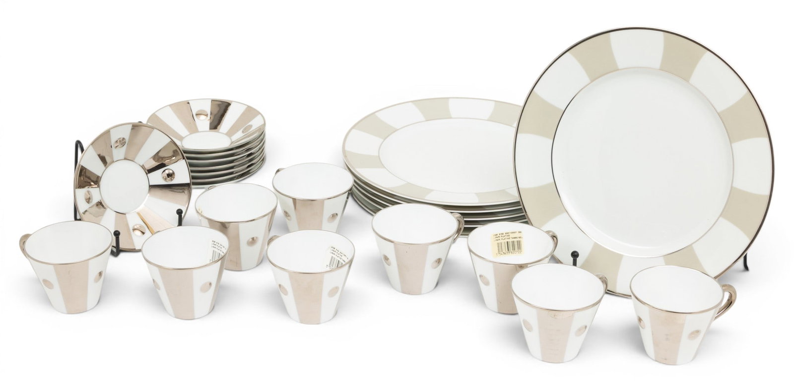 Bernardaud (French) Porcelain Plates and Teacups & Saucers 'Galerie Royale Grege', 23 PCS (1 of 5)
