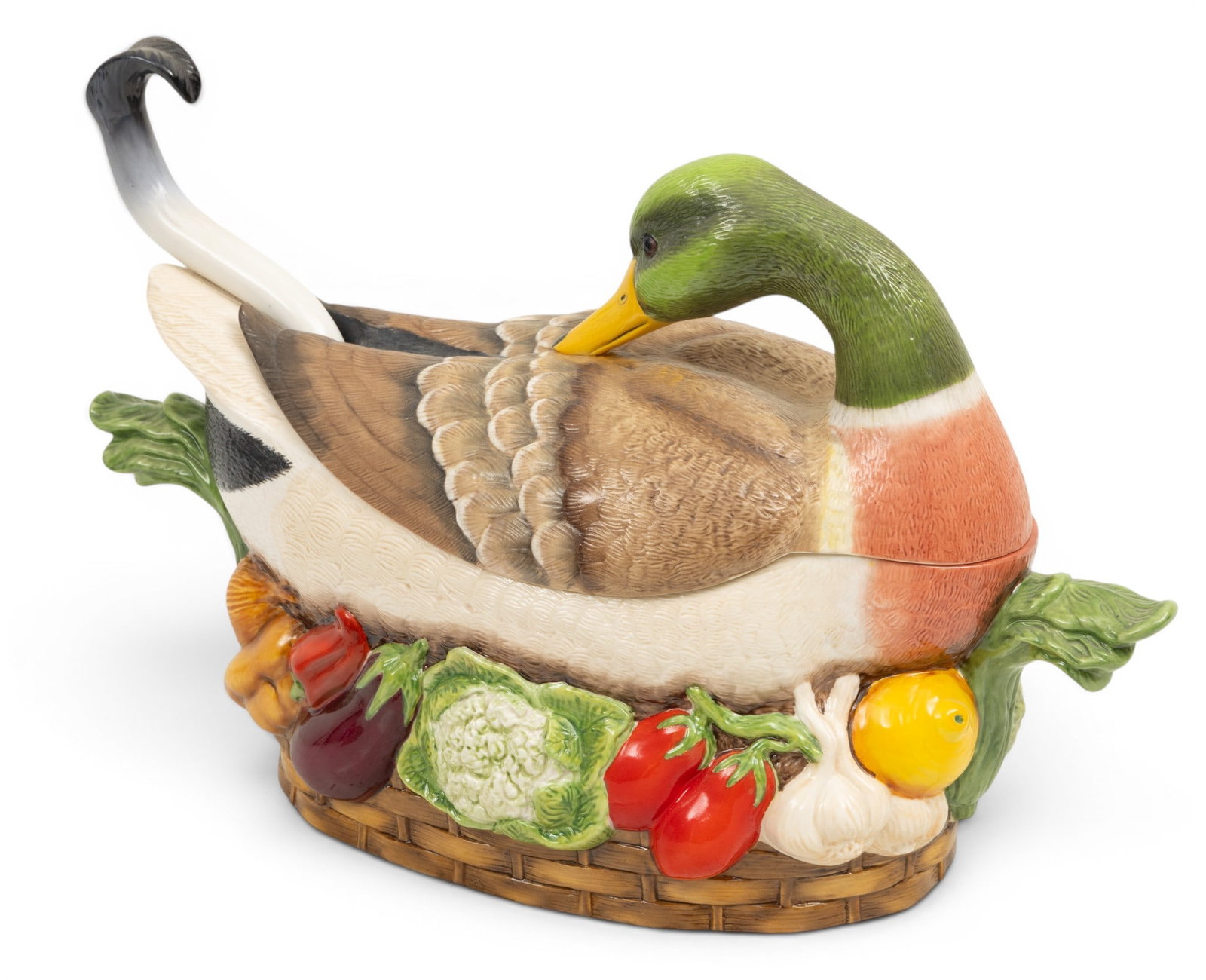 Le Cordon Bleu Country Life Porcelain Duck Form Tureen and Ladle 20th C., H 8.5" L 16" (1 of 7)