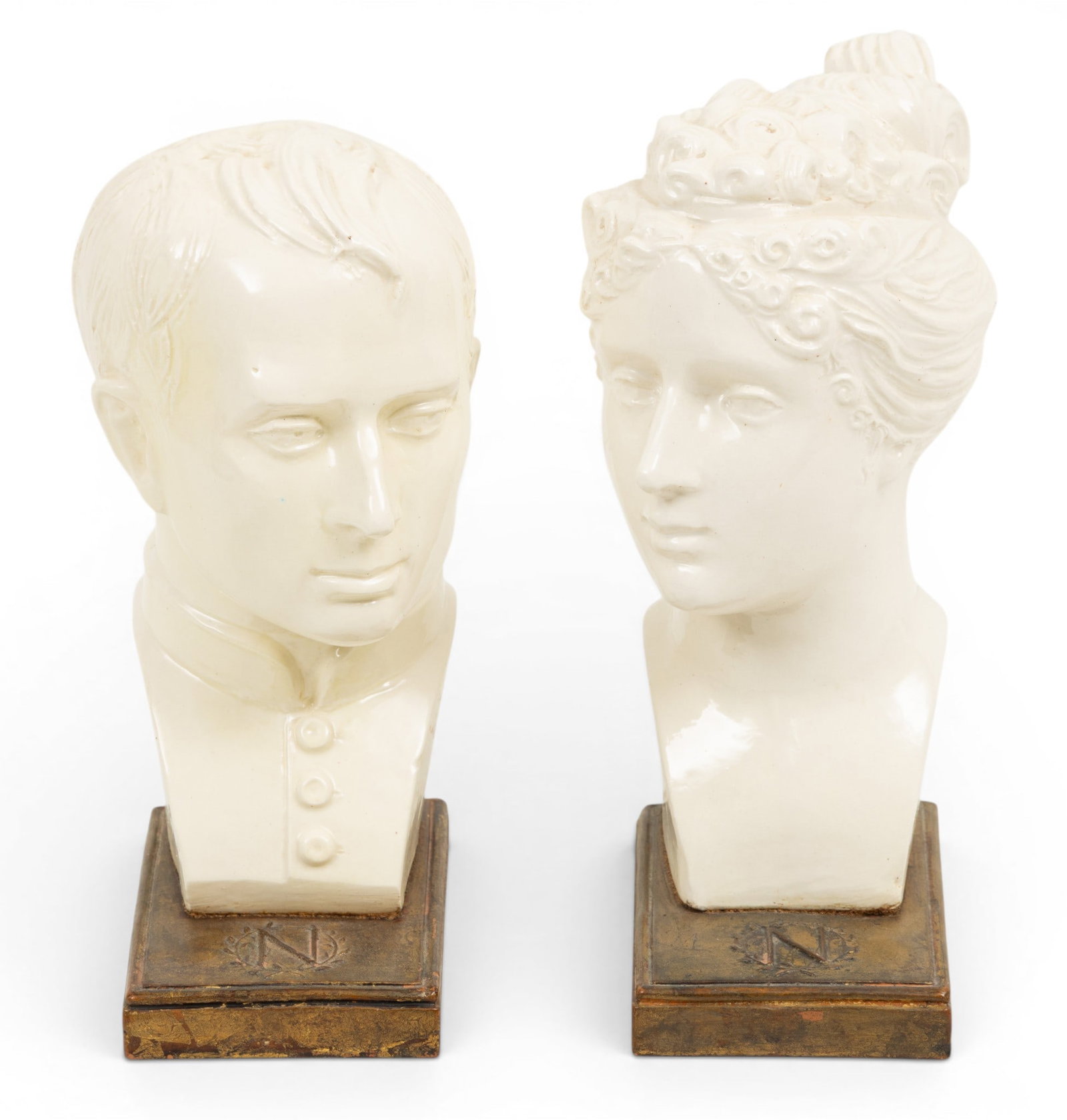 Pair of Busts Depicting Napoleon and Josephine, Italian Pottery, in White, H 9" (1 of 5)