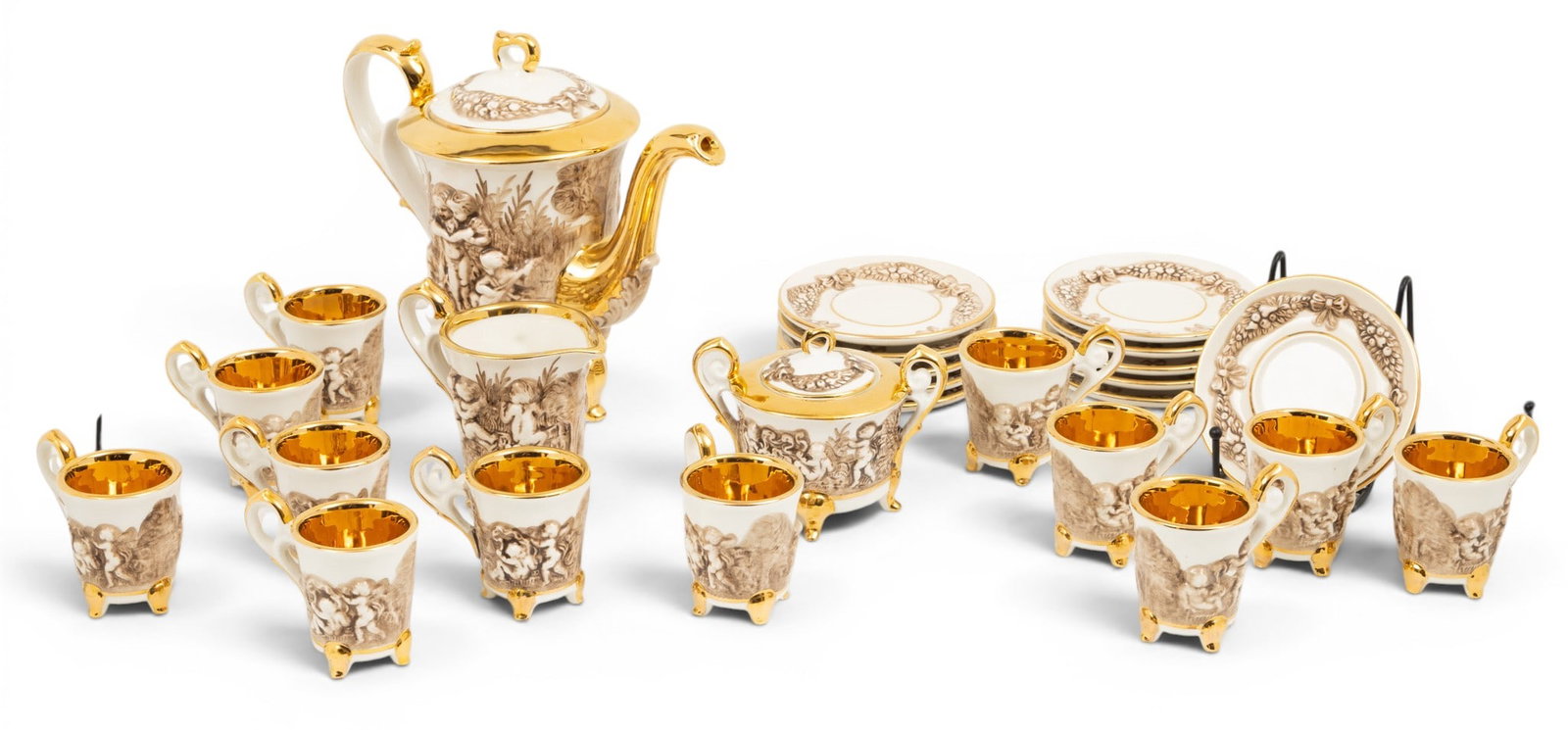 Capodemonte (Italy) Ceramic Demitasse Coffeepot, Creamer, Sugar, 12 Cups & 12 Saucers 27 PCS (1 of 10)