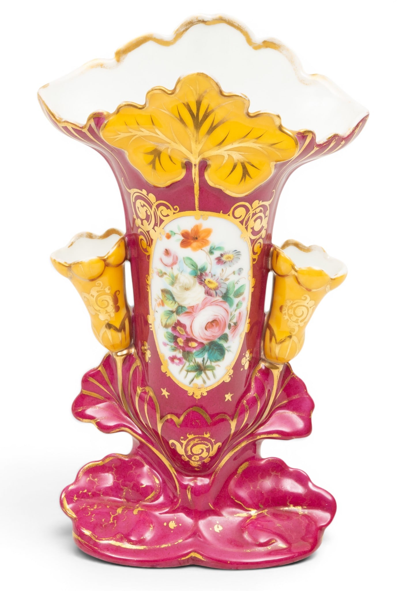 Old Paris Porcelain Spill Vase H 12" W 7.5" Dia. 4.5" (1 of 5)