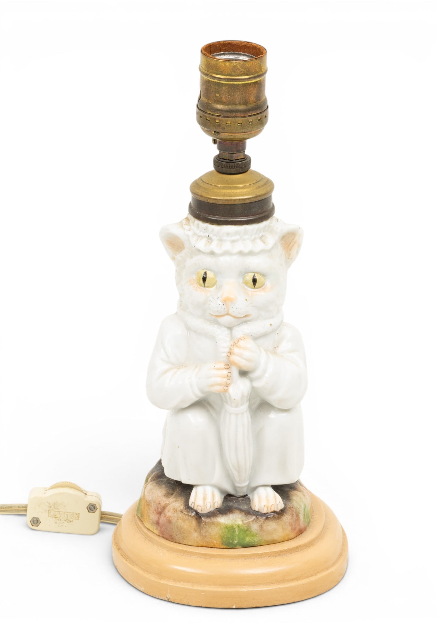 French Glazed Ceramic Lamp, Ca. Late 19th C., H 11" W 4" Depth 5" (1 of 4)