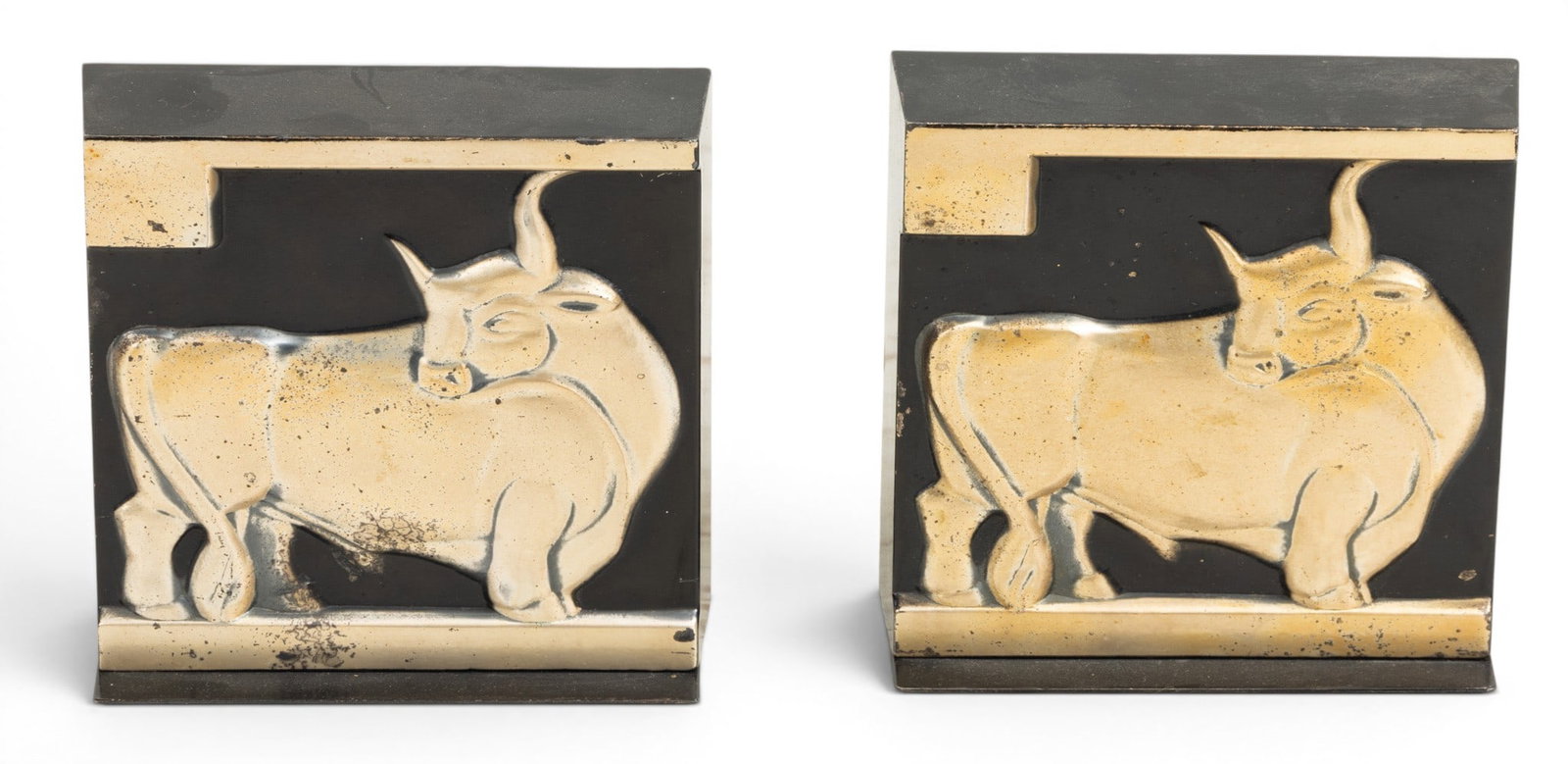 Pair of Metal 'Bull' Bookends 4.75 "X 5", Ca. 20th C., H 4.75" W 5" Depth 4" 1 PAIR (1 of 4)