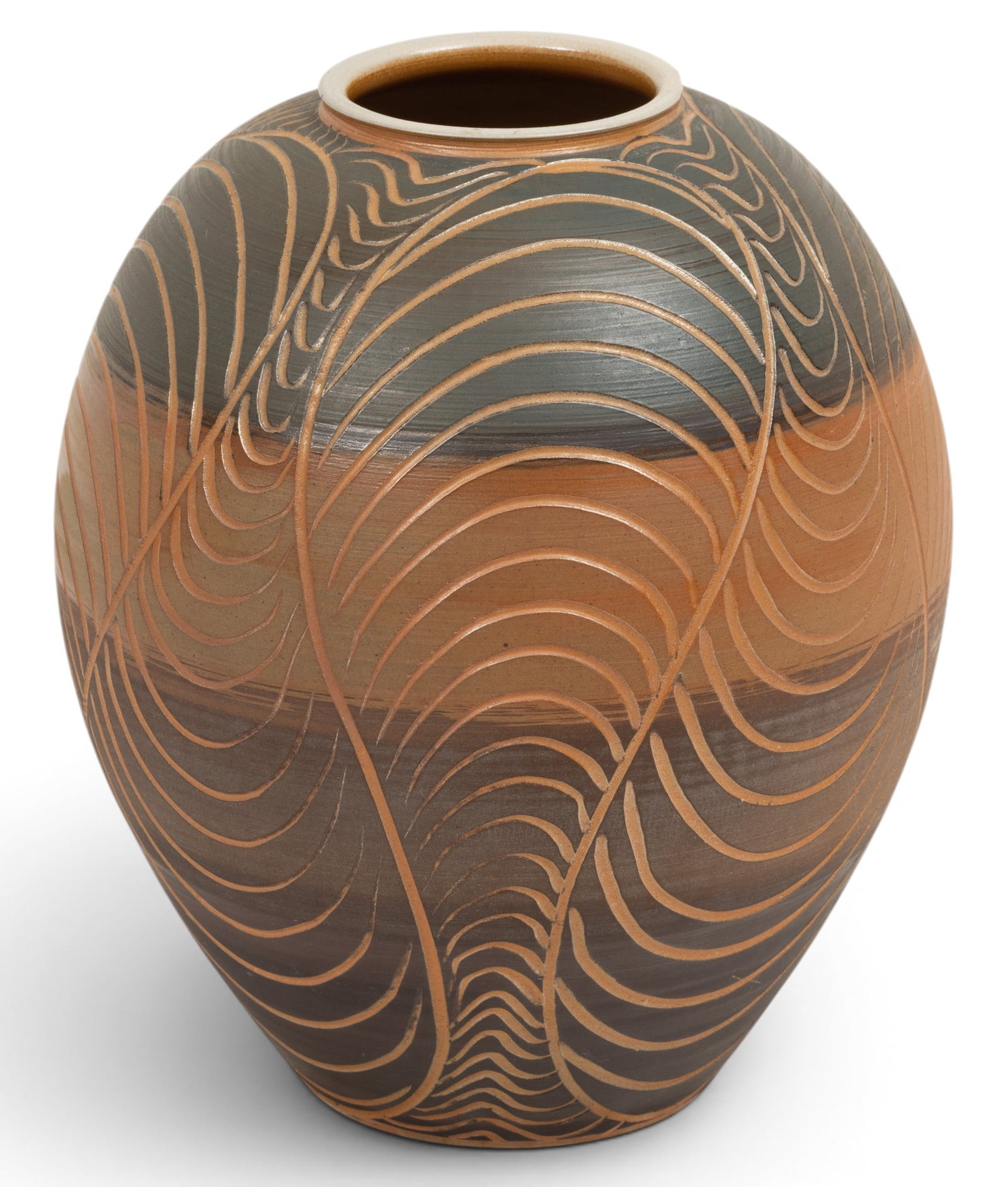 Bearing Signature Cao (Chinese) Pottery Vase 1980, H 12" Dia. 8.5" (1 of 3)