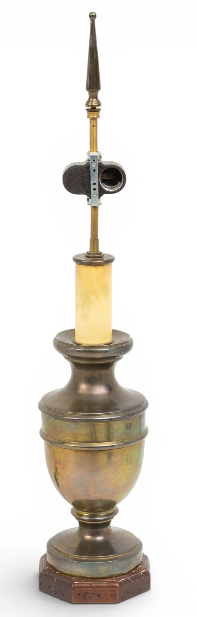 Brass Table Lamp, Urn Form Mounted on Octagonal Marble Base H 27" (1 of 2)