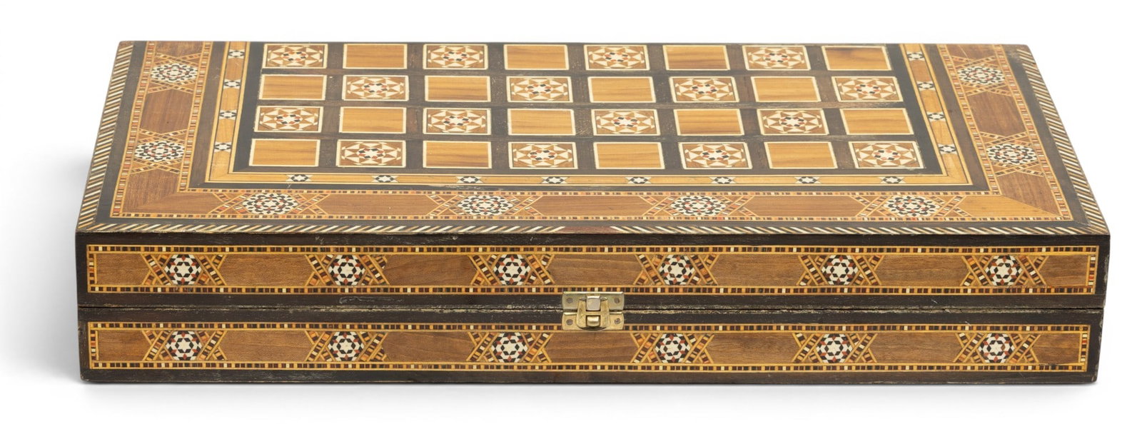 Damascus Inlaid Wood Backgammon Set H 3.25" W 9.75" L 19.625" (1 of 4)