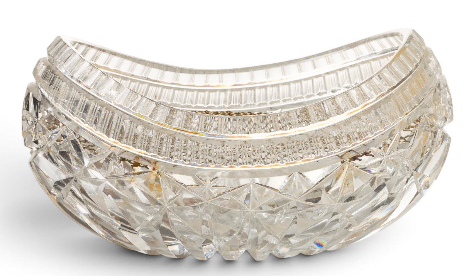 English Cut Glass Kidney Shaped Center Piece, Ca. 1900, H 8" W 14" (1 of 4)