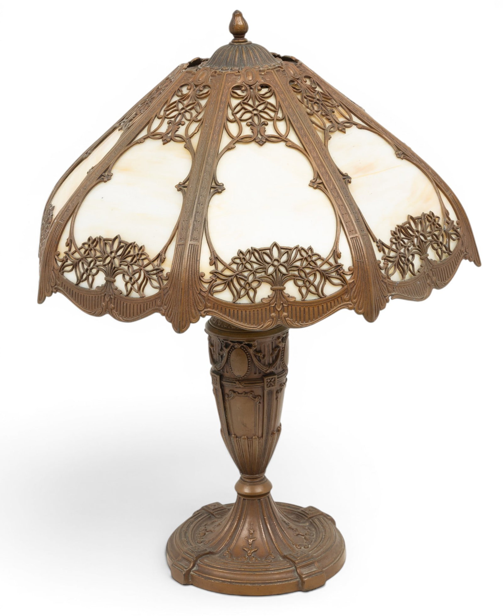 American Slag Glass Table Lamp, Ca. Early 20th C., H 24" W 8" (1 of 5)