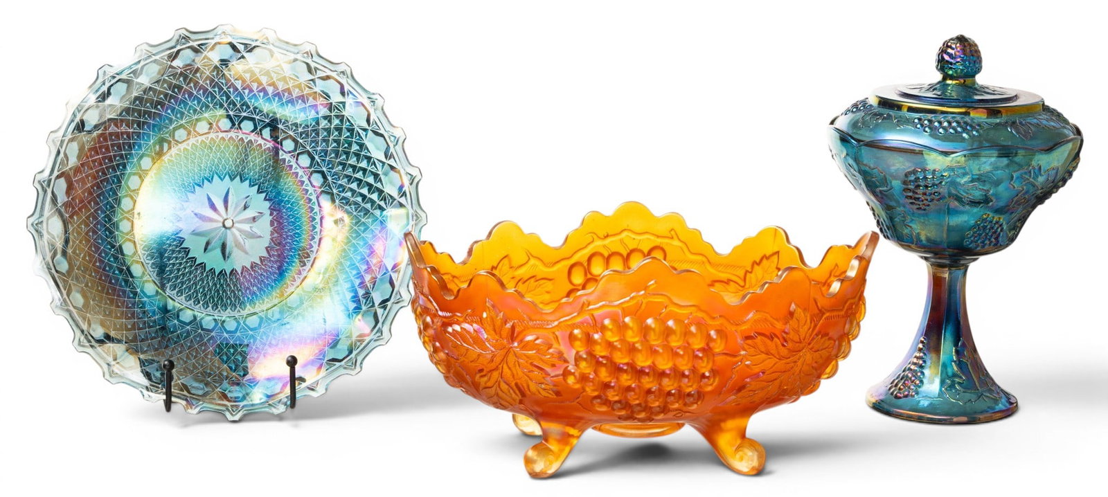 Carnival Glass Compote and Bowl 3 PCS (1 of 7)