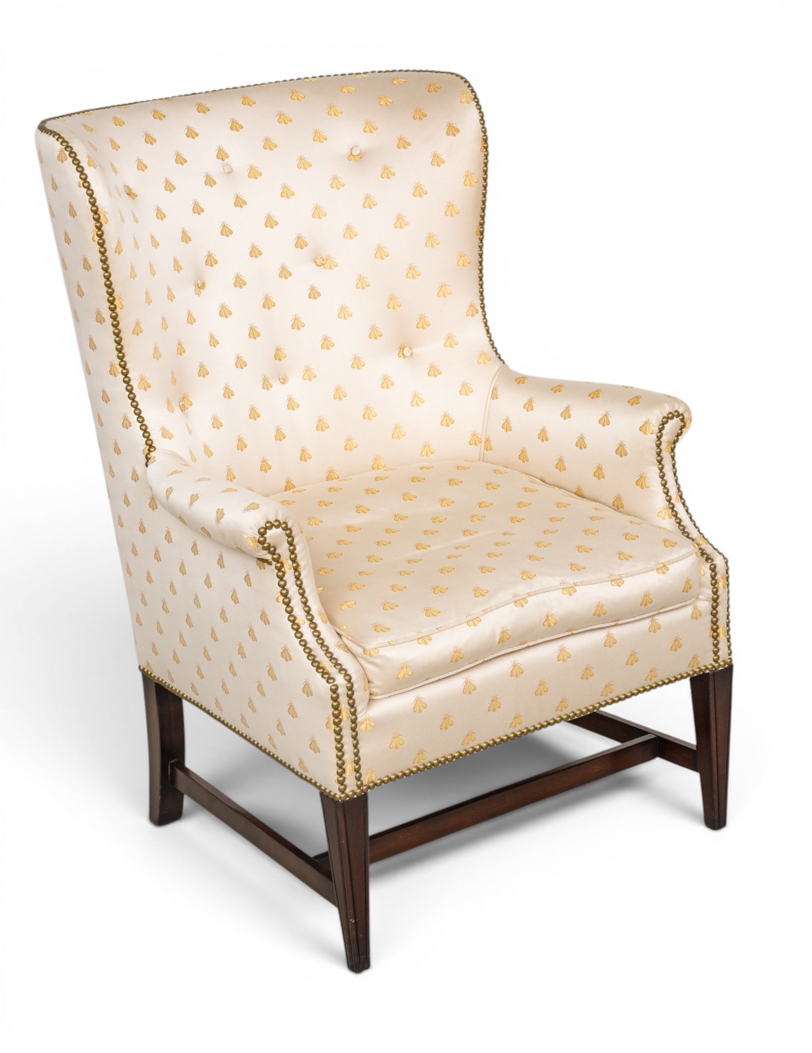 Mahogany Upholstered Wing Chair, Ca. 20th C., H 42" W 28" Depth 31" (1 of 9)