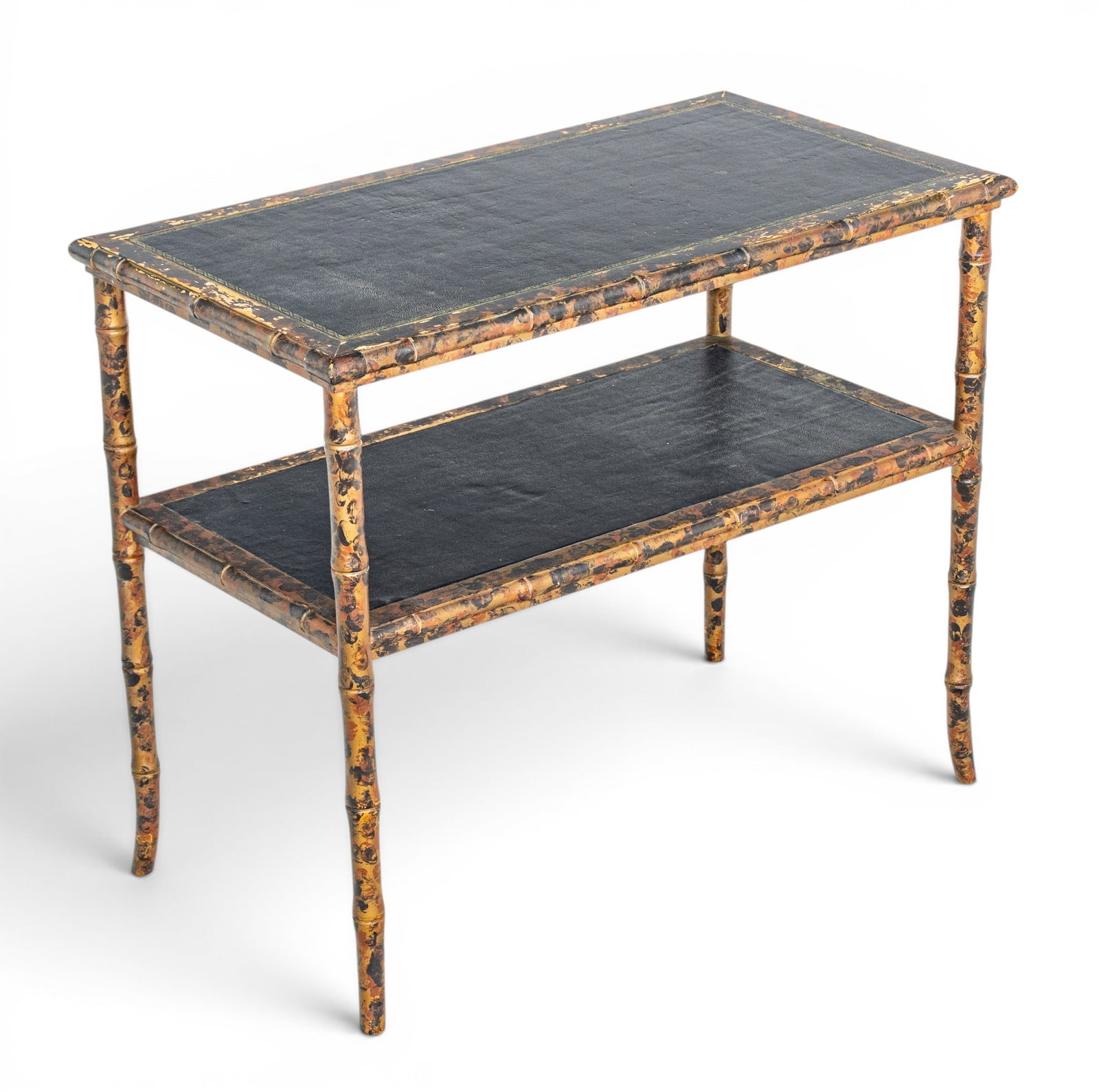 Patinated Faux Bamboo and Leather Occasional Table C.1950-1970, H 22.5" L 28" Depth 15" (1 of 5)