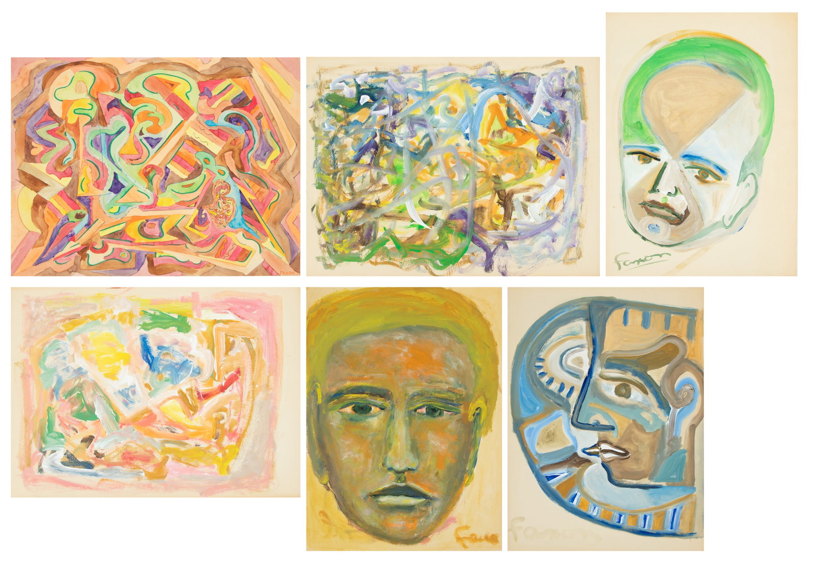 Jack Faxon (American, 1936-2020) Gouache & Mixed Media, Six Works H 25" W 19" 6 PCS (1 of 11)