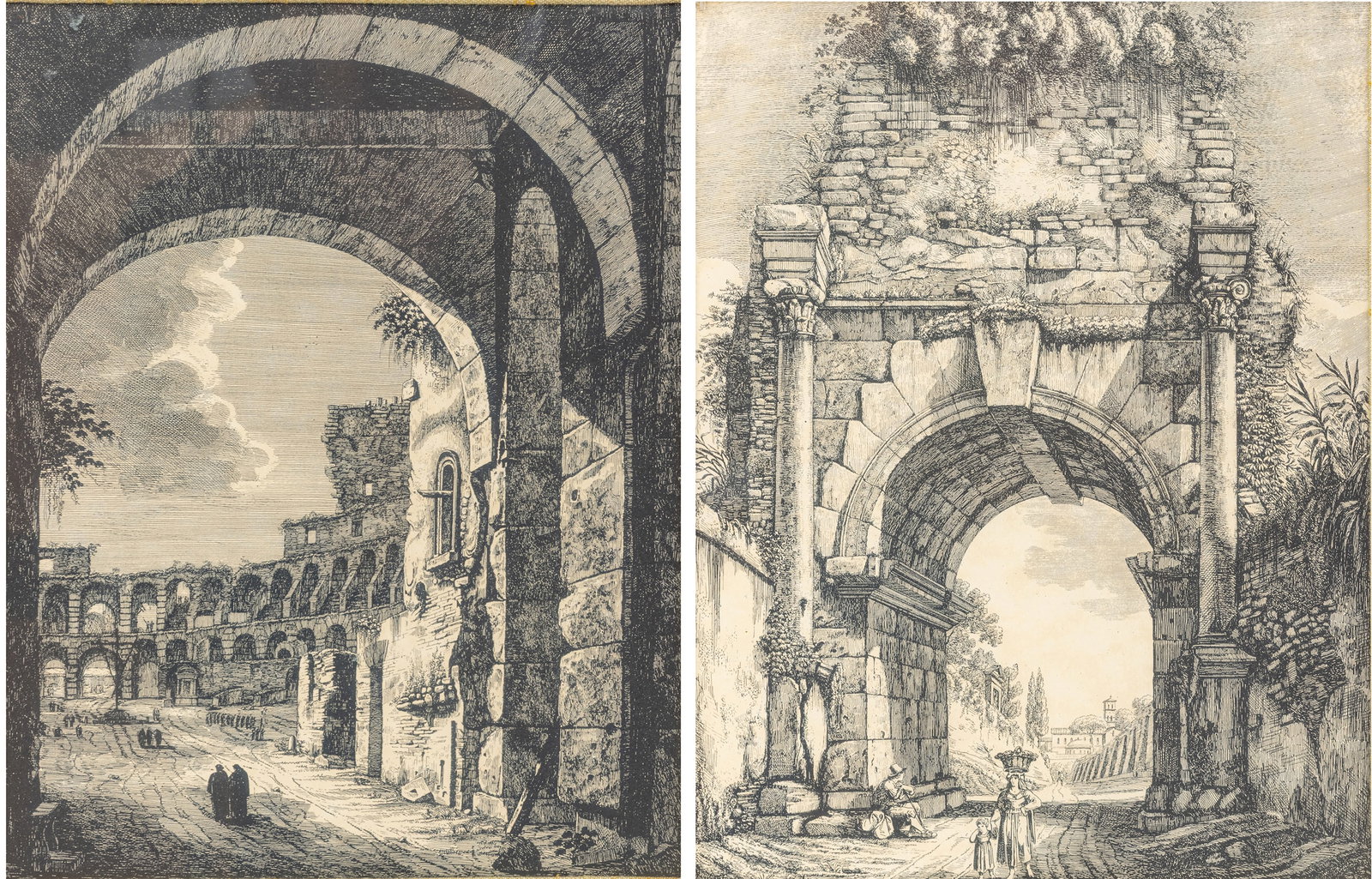 After Luigi Rossini (Italian, 1790-1857) Reproduction Prints on Paper 'The Colosseum in Rome; Arco (1 of 8)