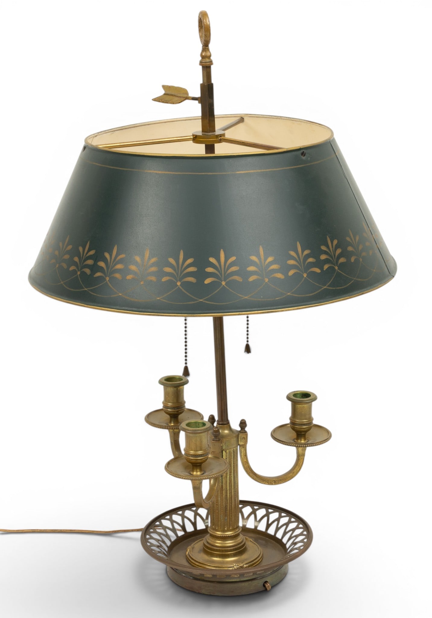 Bouillotte Brass Candlestick Lamp with Tole Shade H 33" 1 PC (1 of 4)