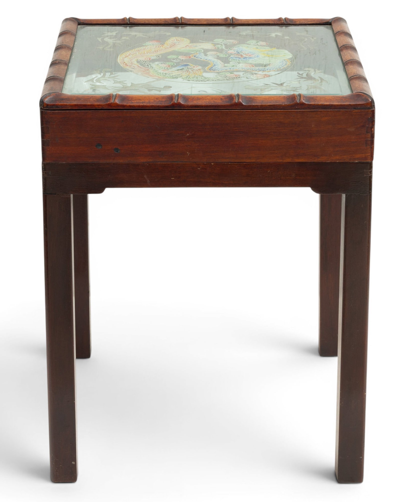 Chinese Glass Top Low Table with Porcelain Sweet Meat Trays, H 14" W 10.75" L 11" (1 of 3)