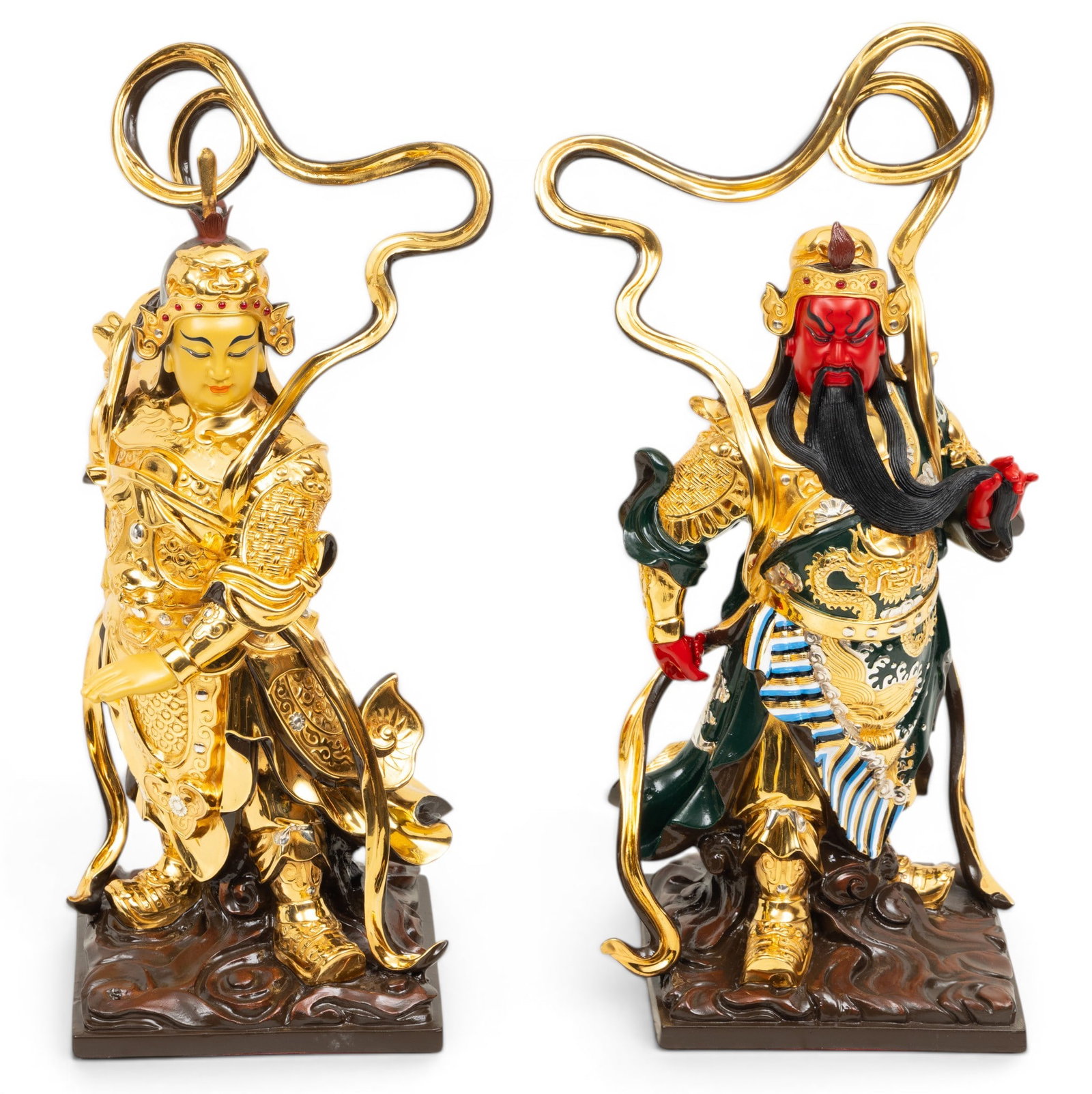 Chinese Patinated Metal Sculptures of Guan Yu and Weituo, 21st C., H 12.5" W 6" Depth 5" 2 PCS (1 of 7)