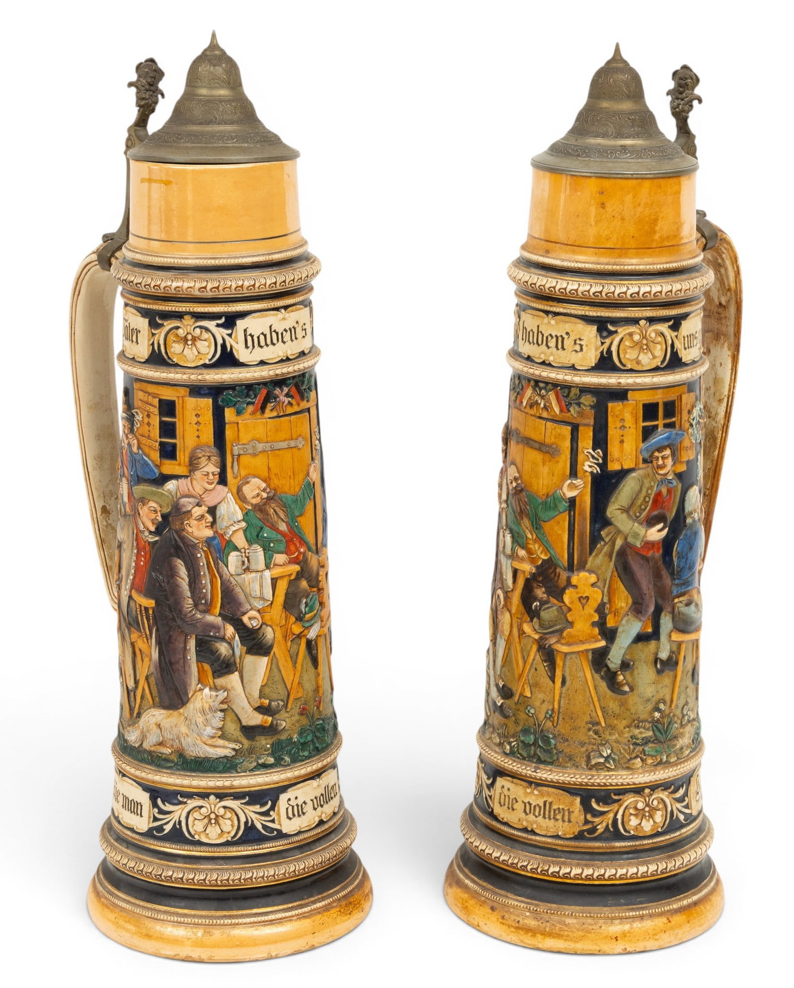 J.W. Remy (German) Magnum Salt Glaze Ceramic Beer Steins, Ca. Early 20th C., H 23" Dia. 7.5" 2 PCS (1 of 7)
