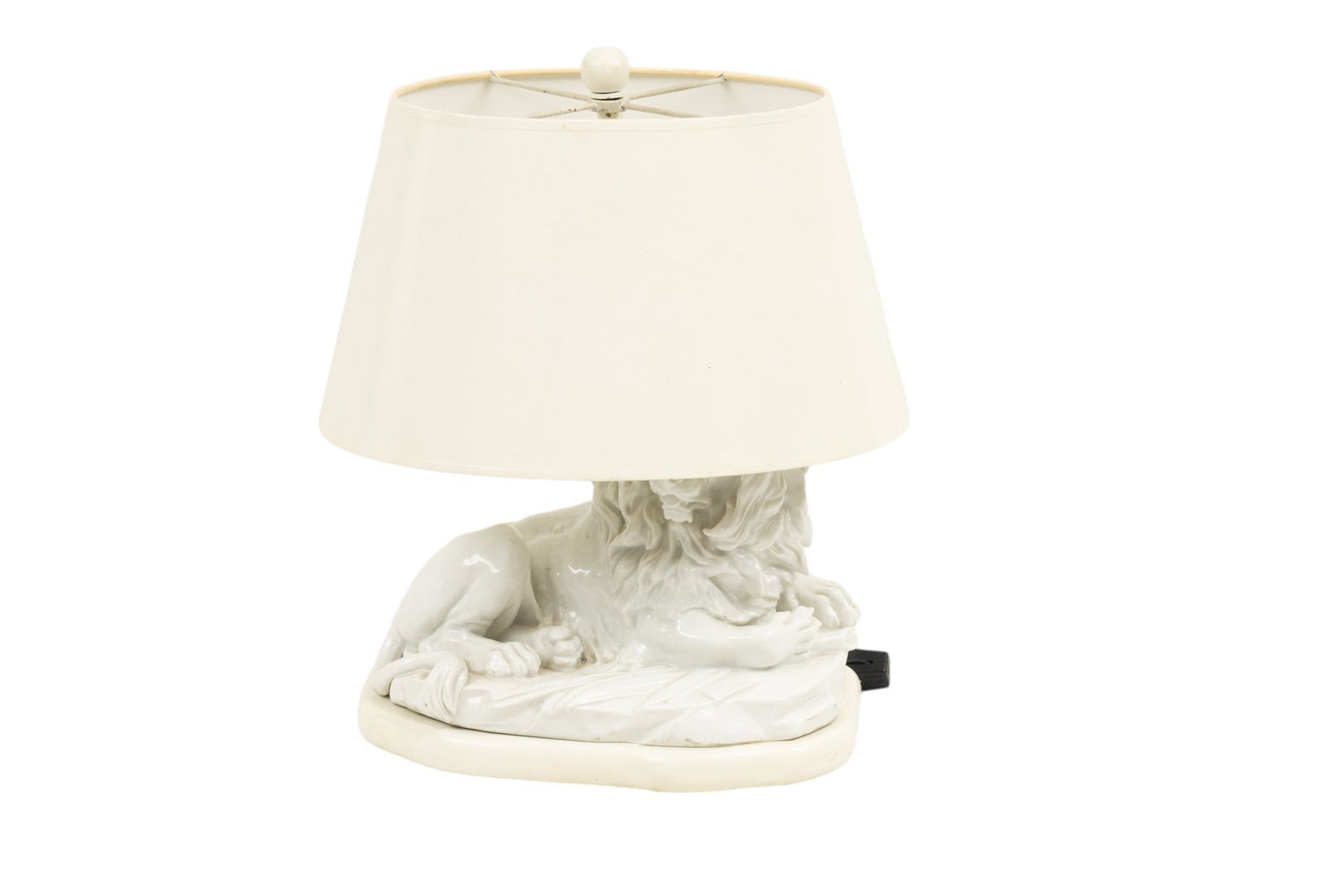 French White Glazed Faience Model of a Lion, Ca. 20th C., H 15" W 10" Depth 6" (1 of 5)