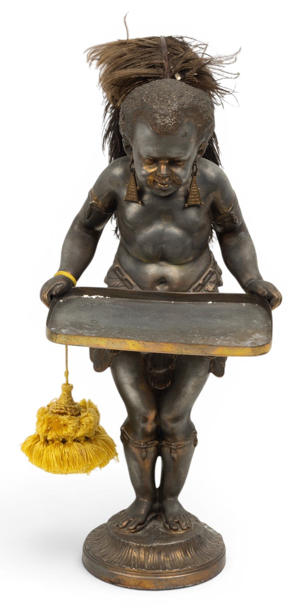 Blackamoor Spelter Statue with Tray, Ca. 19th C., H 17" W 8" Depth 6" (1 of 6)