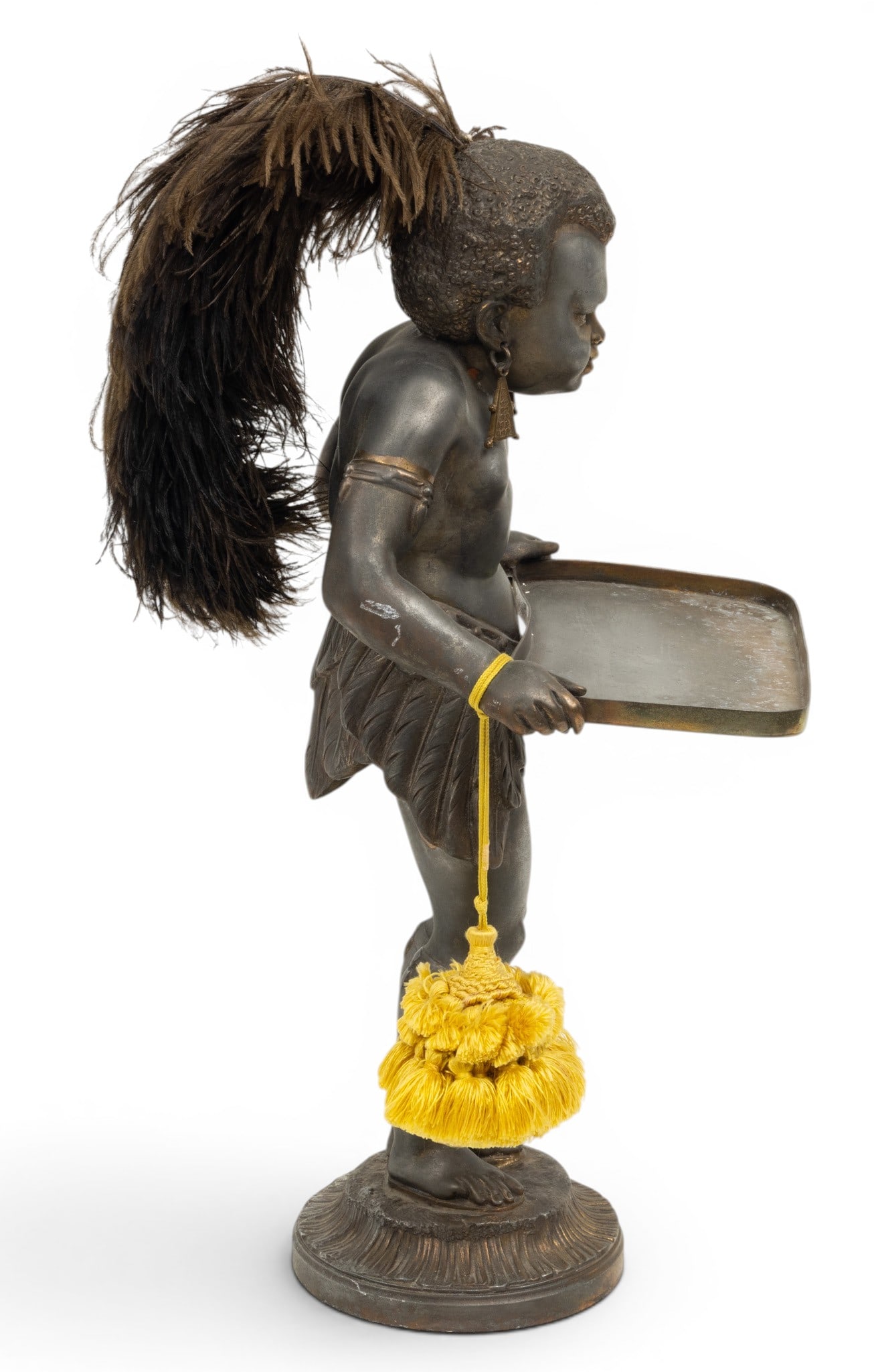 Blackamoor Spelter Statue with Tray, Ca. 19th C., H 17" W 8" Depth 6" - 3