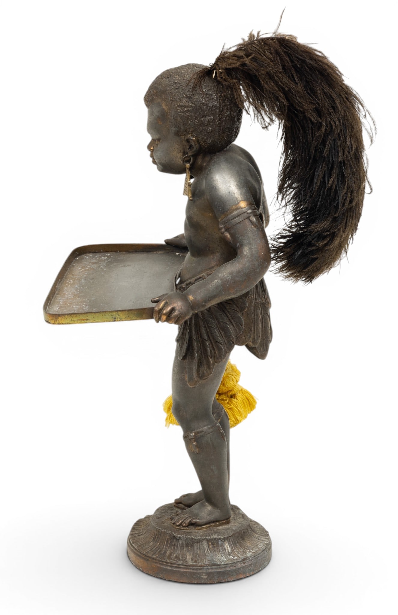 Blackamoor Spelter Statue with Tray, Ca. 19th C., H 17" W 8" Depth 6" - 5