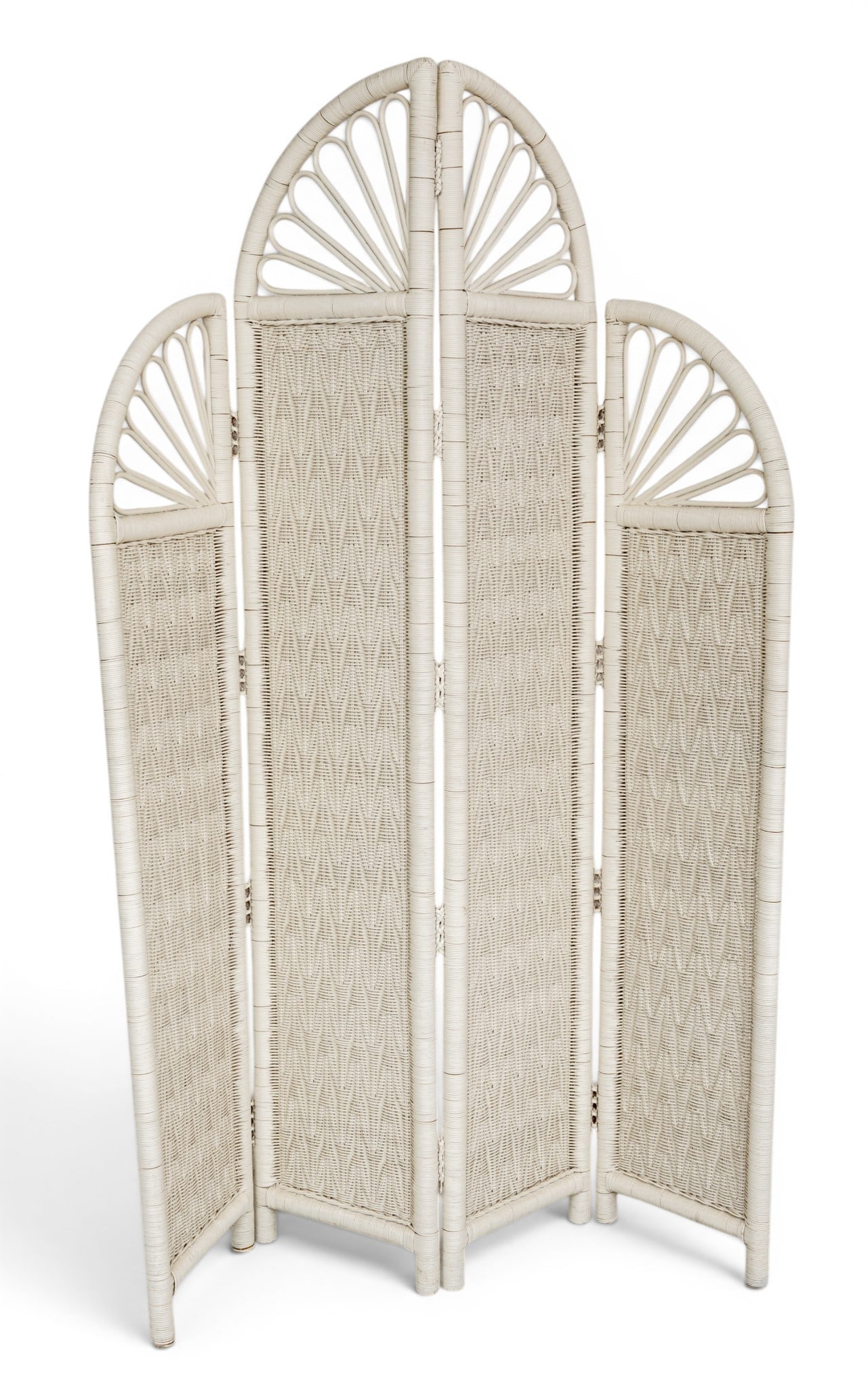 Painted Rattan Four Panel Folding Screen, 20th C., H 82" W 63" (1 of 5)