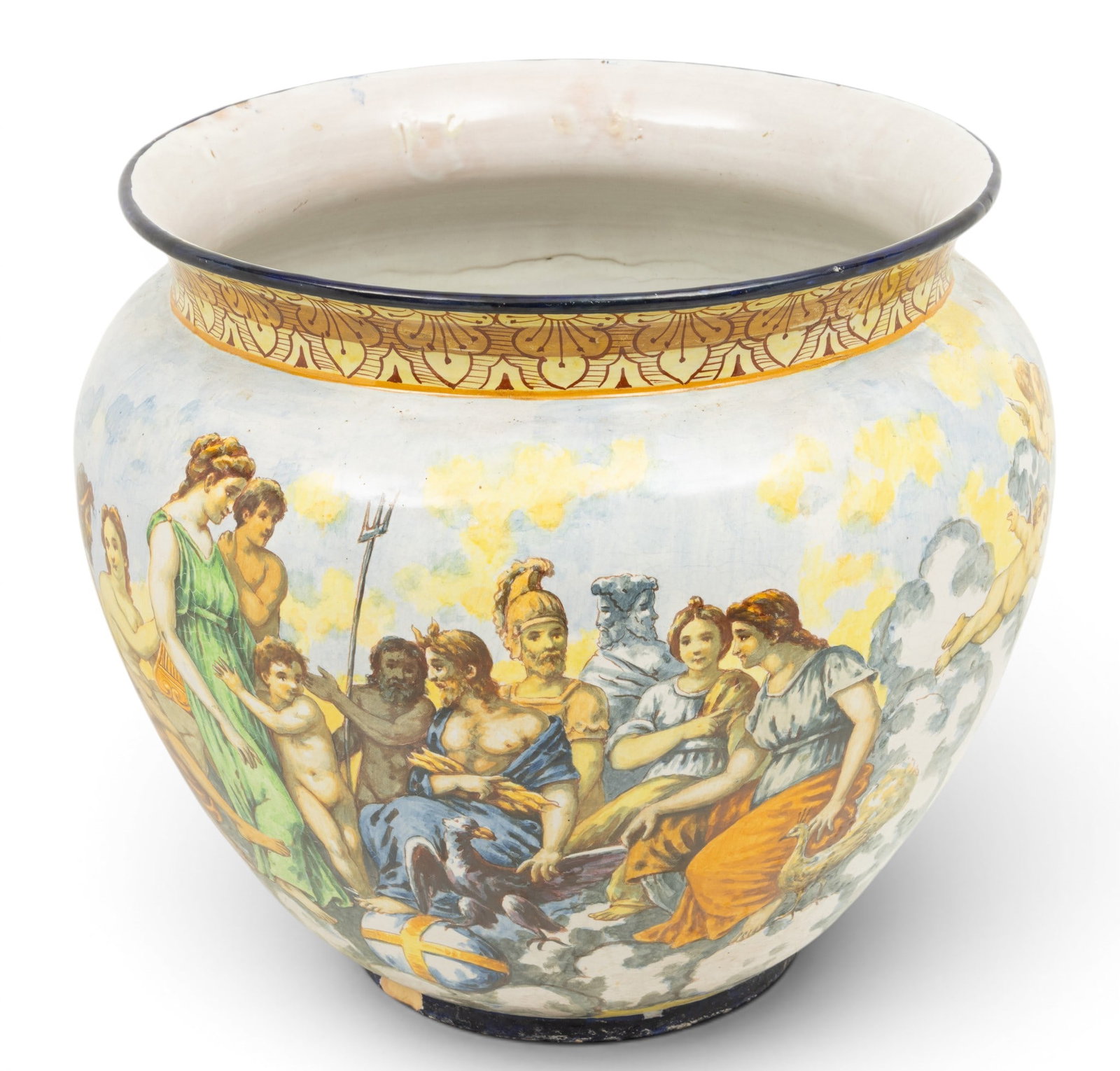 Ceramic Planter Jardinere, Hand Painted 1900, H 15" Dia. 16" 1 PC (1 of 5)