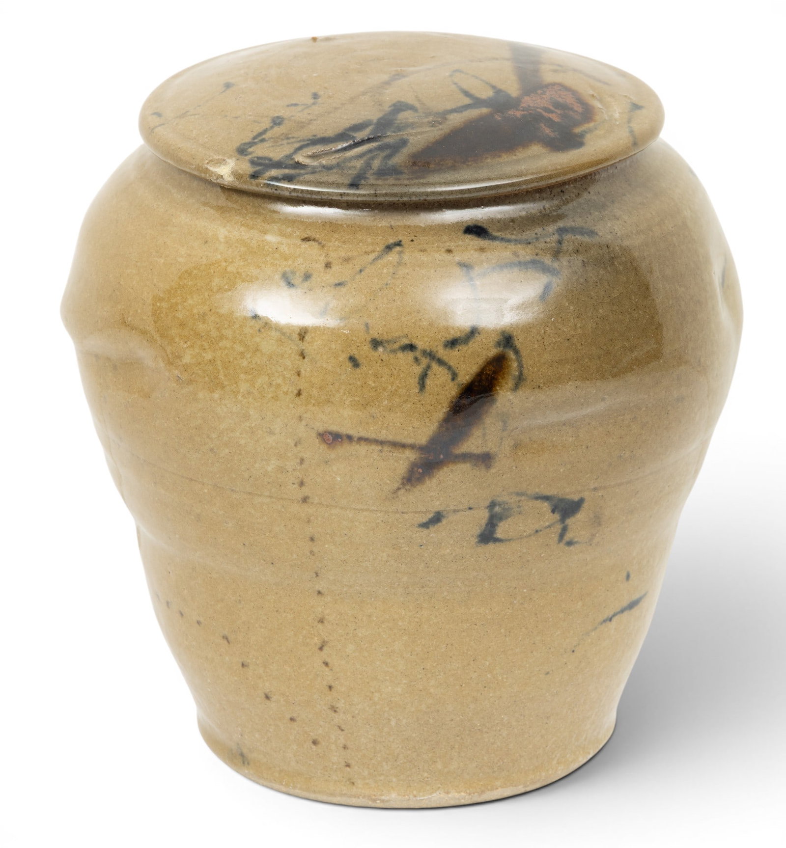 American Contemporary Studio Stoneware Covered Jar 20th C., H 9" Dia. 8.5" (1 of 6)