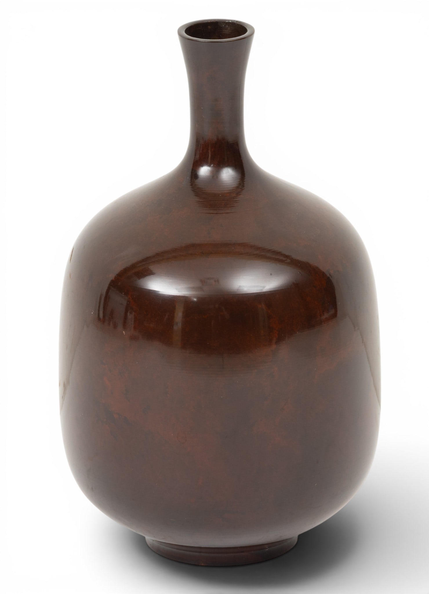 Japanese Bronze Bottle Vase Mid 20th C., H 8" Dia. 4.5": Japanese Bronze Bottle Vase Mid 20th C., H 8" Dia. 4.5" Very refined brown to mahogany patina. Unsigned. Provenance: Property from the Collection of Marianne Endicott, Grosse Pointe Shores, MI D