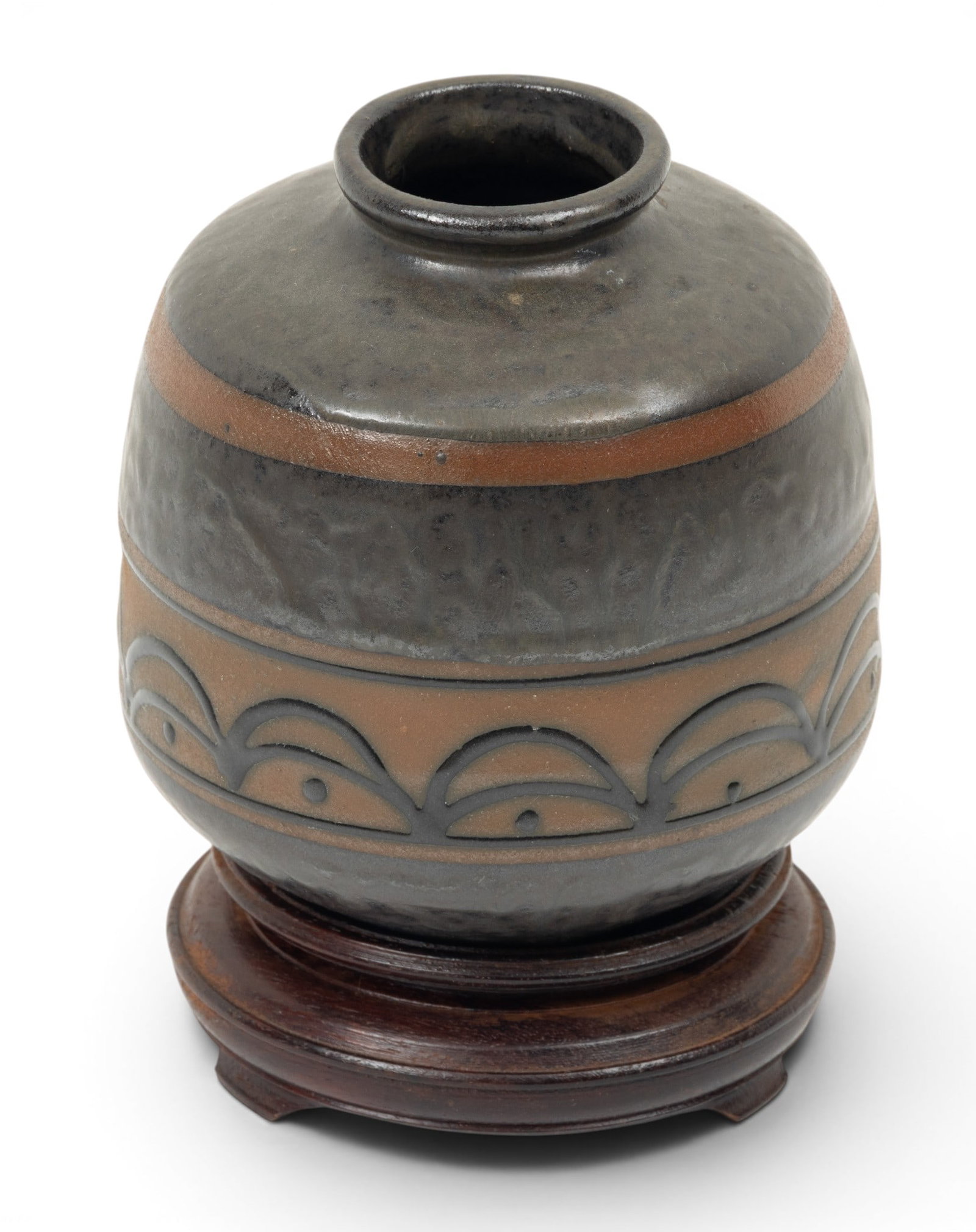 Japanese Mid-Century Modern Ceramic Vase 1960-1970, H 4" Dia. 4" (1 of 4)
