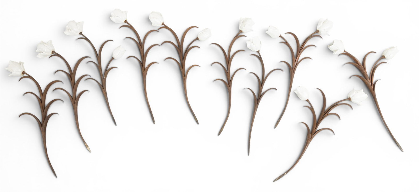 Italian Hollywood Regency Style Porcelain and Corten Metal Garden or Flower Pot Spikes, Ca. 1950, (1 of 4)