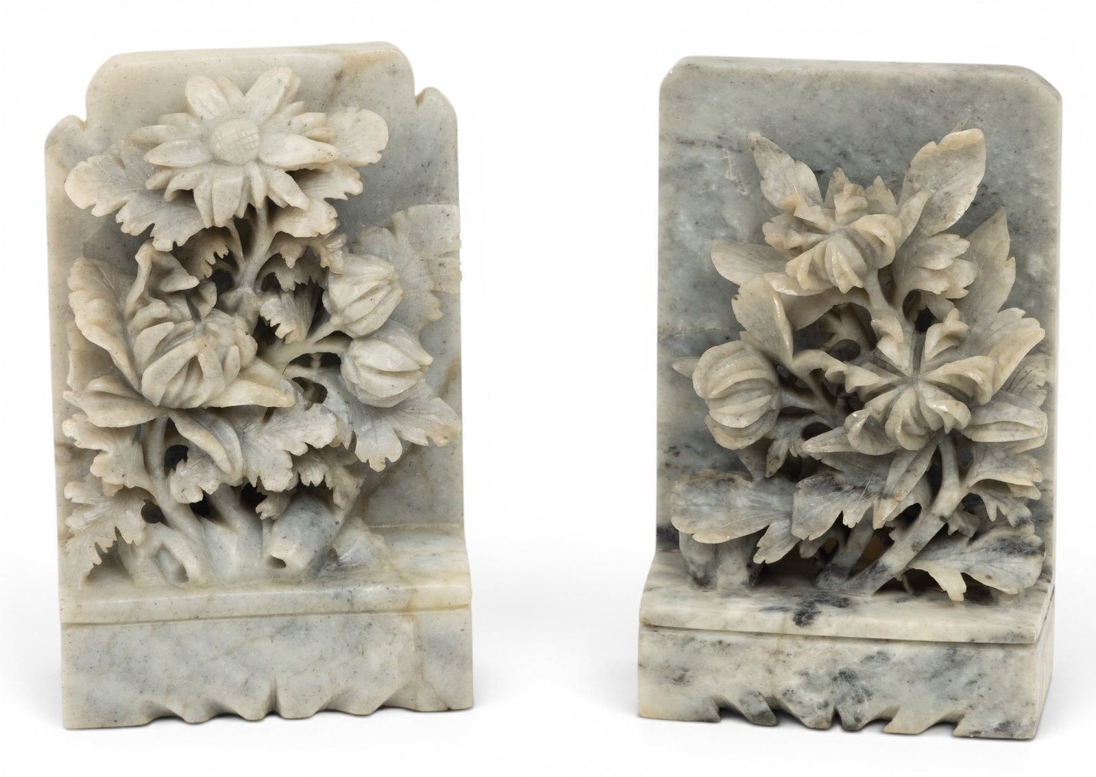 Chinese Carved Soapstone Bookends, 20th C., H 7" W 4.5" Depth 2" 1 PAIR (1 of 5)