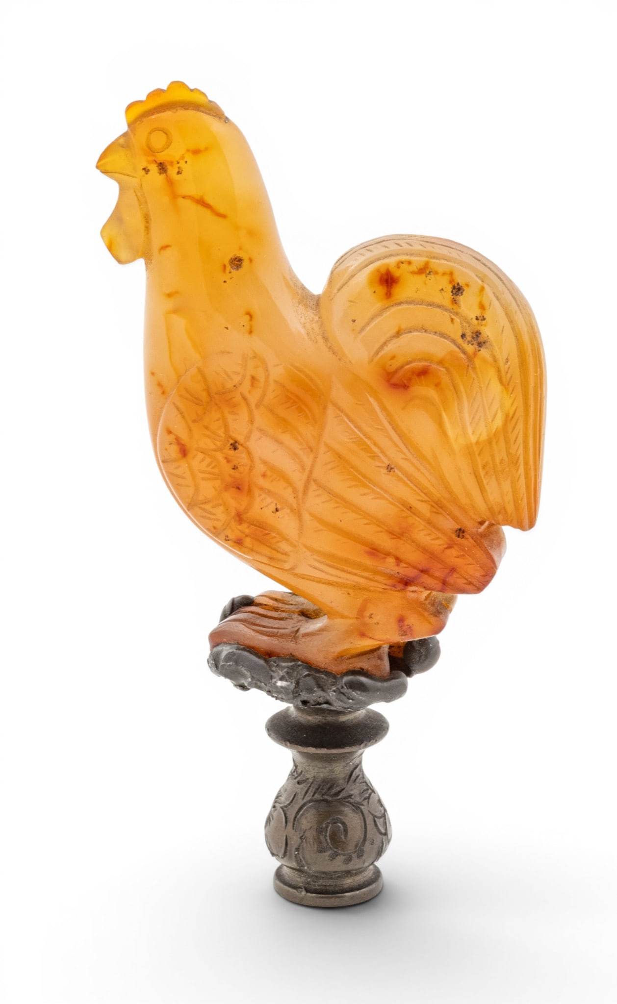 Chinese Agate Lamp Finial in the Form of a Rooster, Ca. 20th C., H 2.75" (1 of 5)