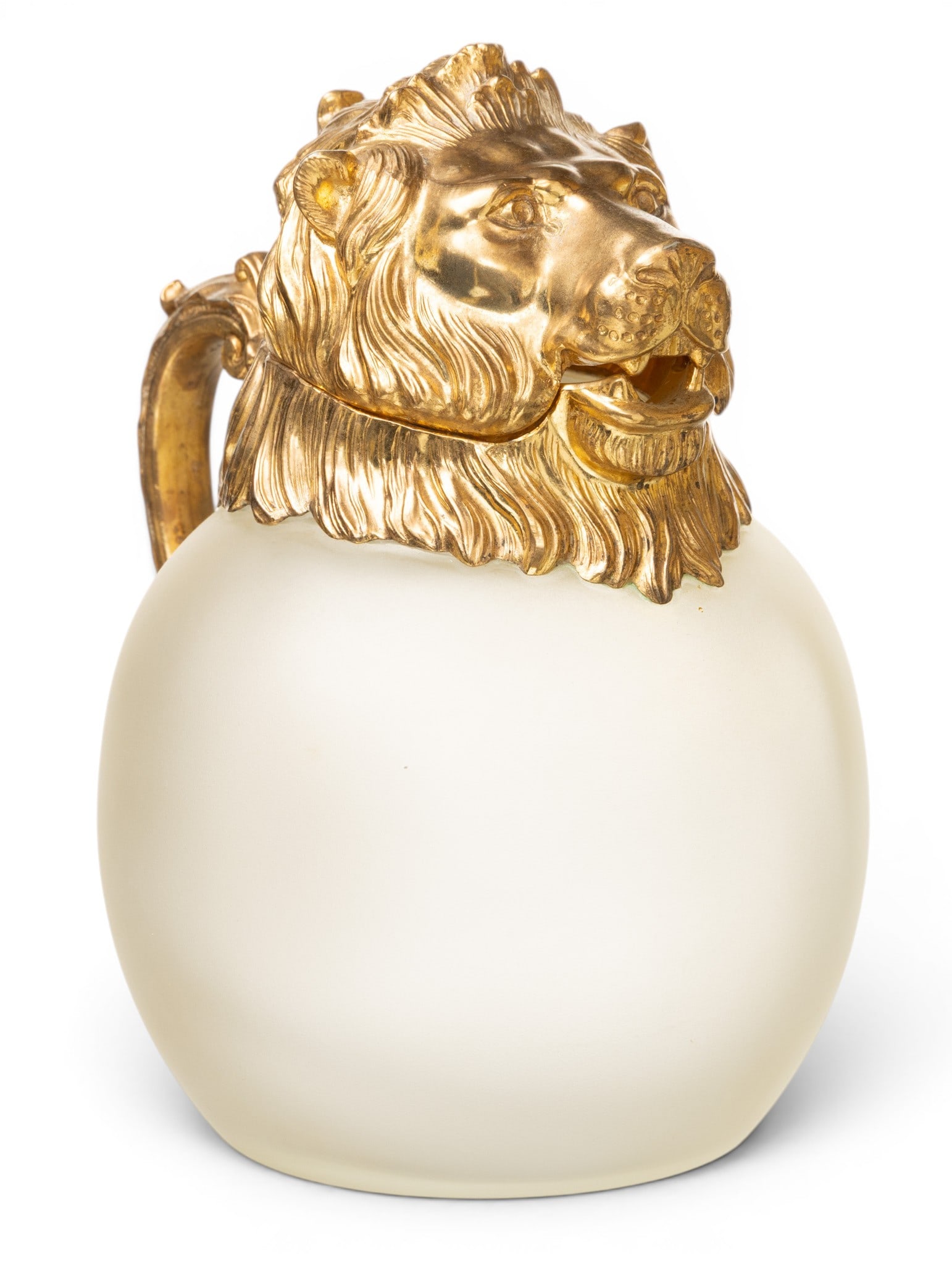Lion Head Frosted Glass Pitcher 20th C., H 8" Dia. 5" (1 of 5)