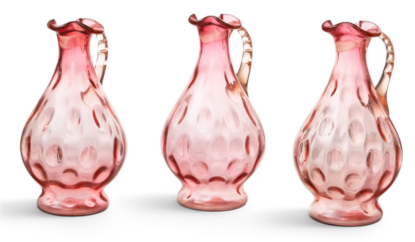 Fenton Art Glass Coin Dot Cranberry Glass Ewers, H 9.75" Dia. 5" 3 PCS (1 of 5)