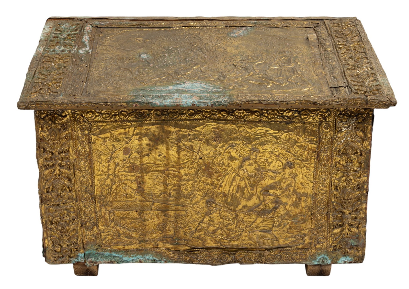 English Brass-clad Wood Fire Box/storage Chest 1890-1900, H 24" W 17" Depth 17" (1 of 7)