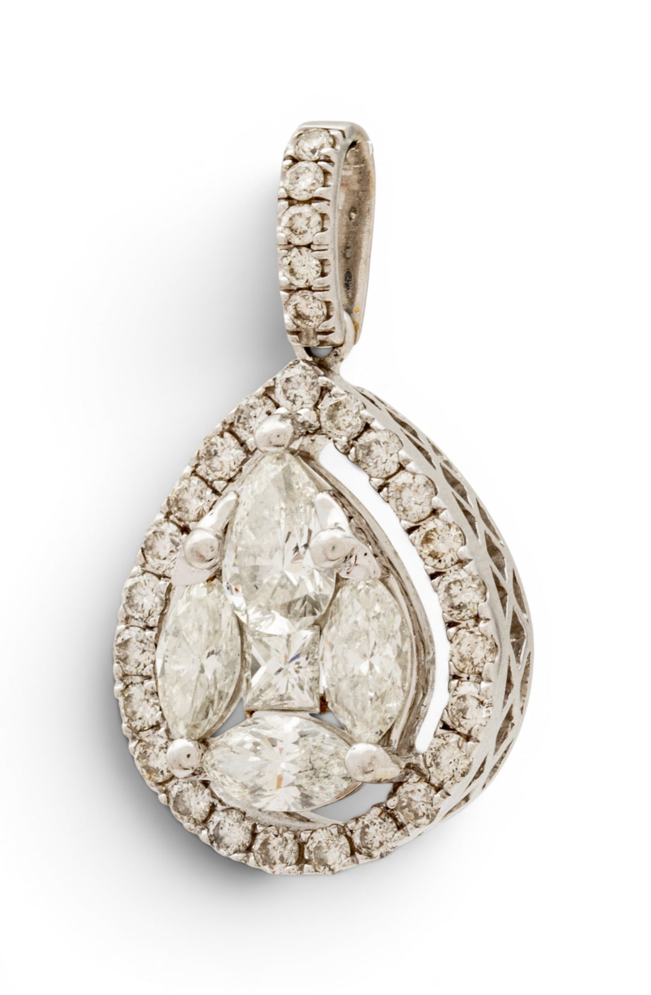 14k White Gold and Mixed Fancy Shape Natural Diamond Pendant H 0.625" 2.8 g 1 PC (1 of 4)