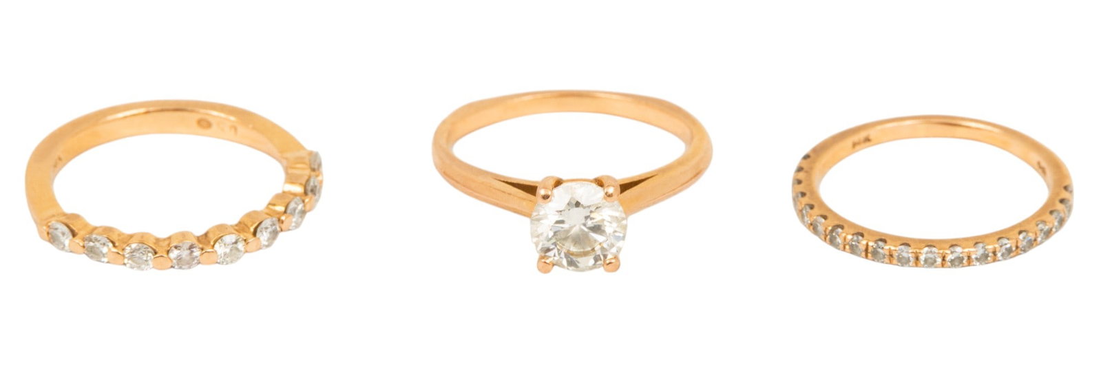 1.15 Carat Natural Diamond 14k Rose Gold Engagement Ring and Two Natural Diamond Wedding Bands 'H (1 of 20)