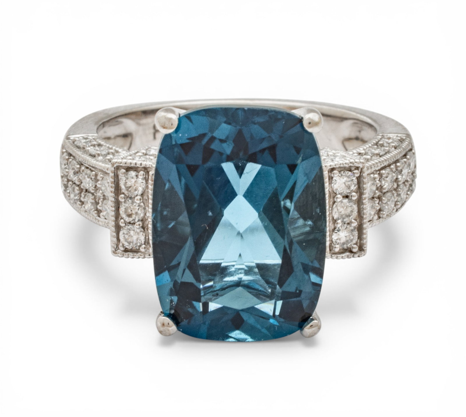 8.5 Carat London Blue Topaz, Diamond, and 14k White Gold Ring Size 5.5 6 g (1 of 9)